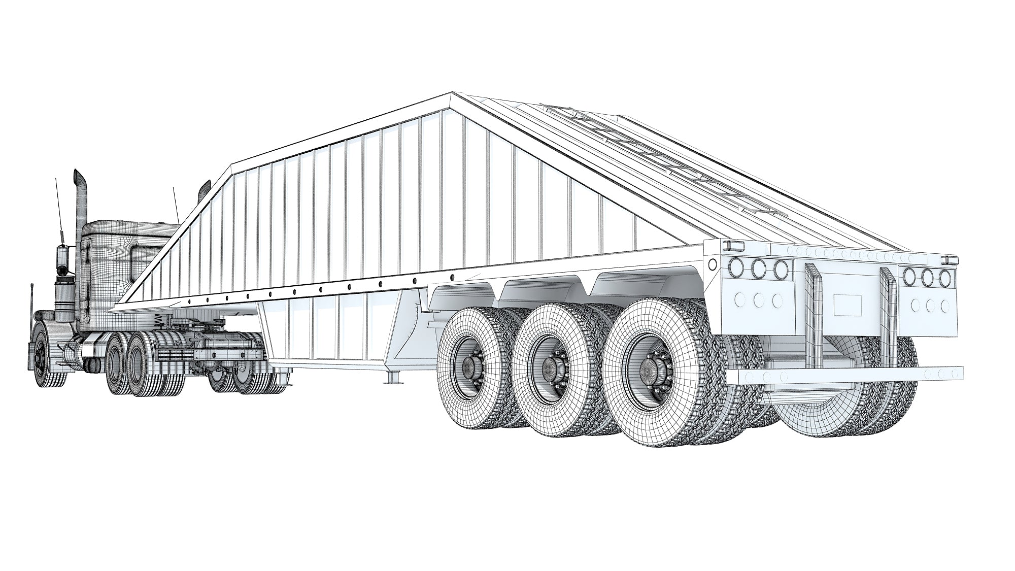 Semi Truck with Bottom Dump Trailer