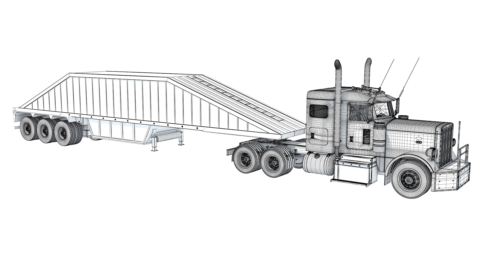 Semi Truck with Bottom Dump Trailer