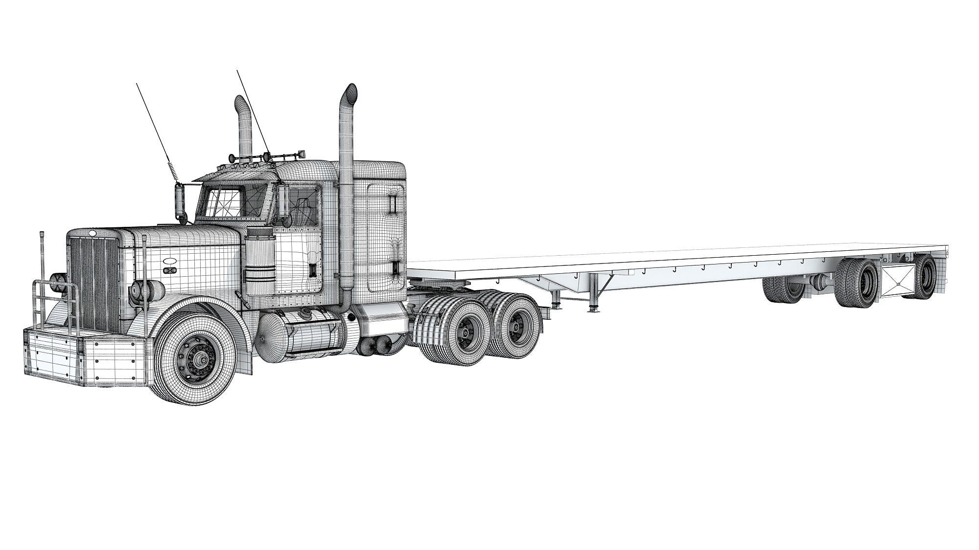 Semi Truck with Flatbed Trailer