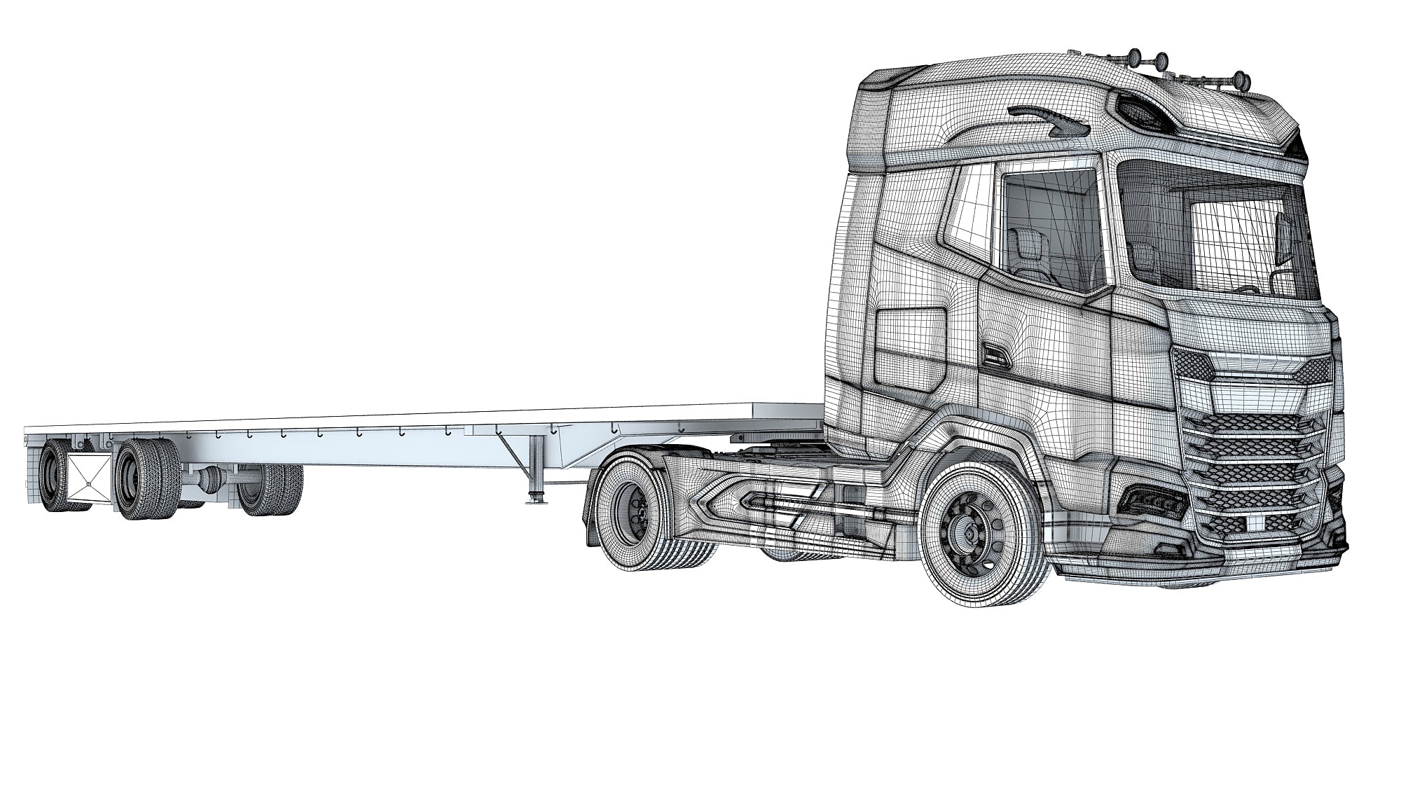 Truck with Flatbed Trailer - DAF