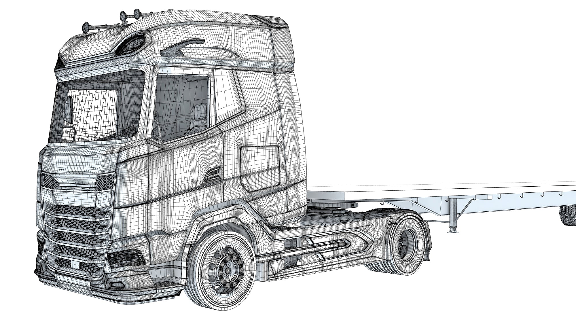 Truck with Flatbed Trailer - DAF