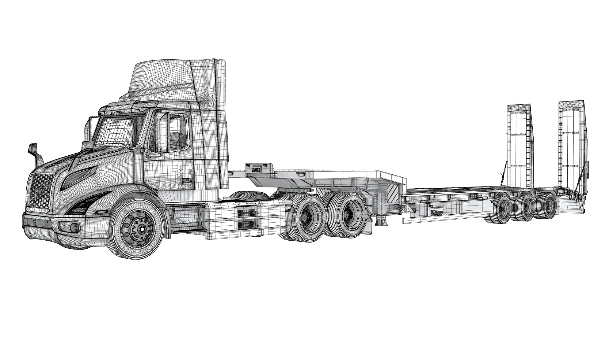Semi-Truck with Platform Trailer