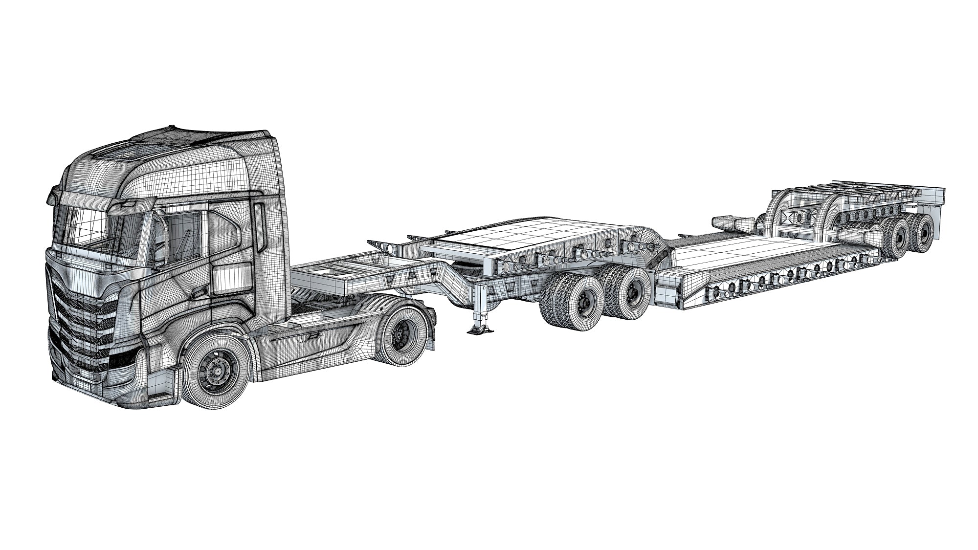 Heavy Truck with Lowboy Trailer