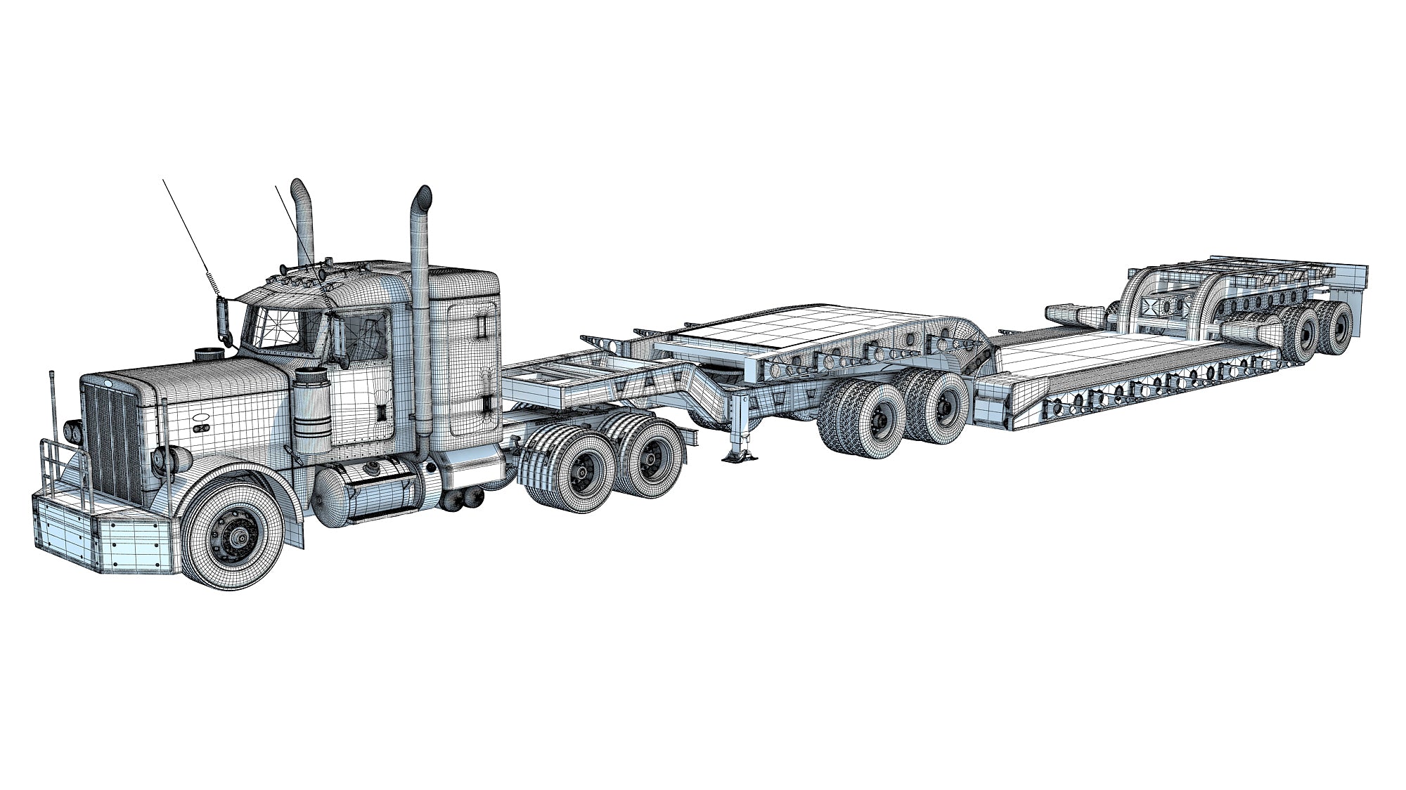 Semi Truck with Lowboy Trailer