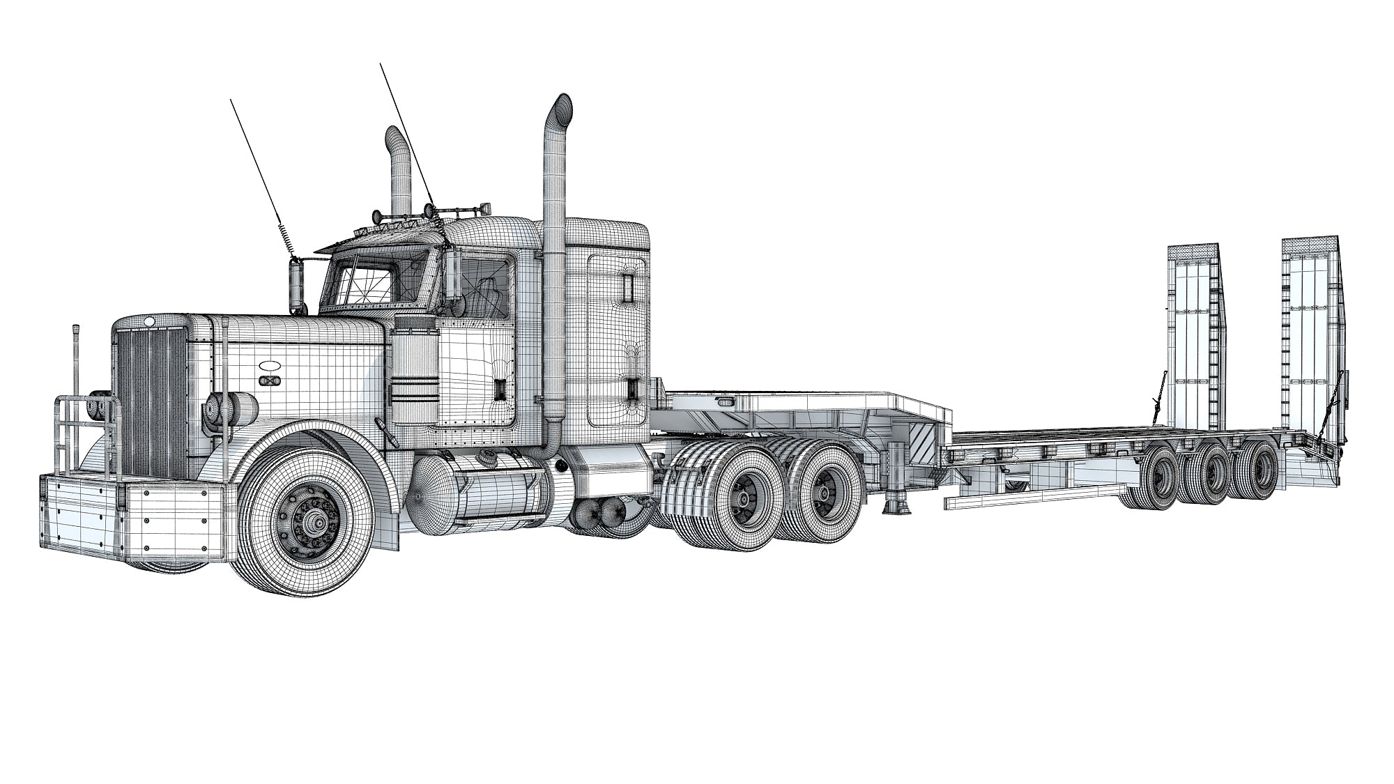 Semi-Truck with Platform Trailer