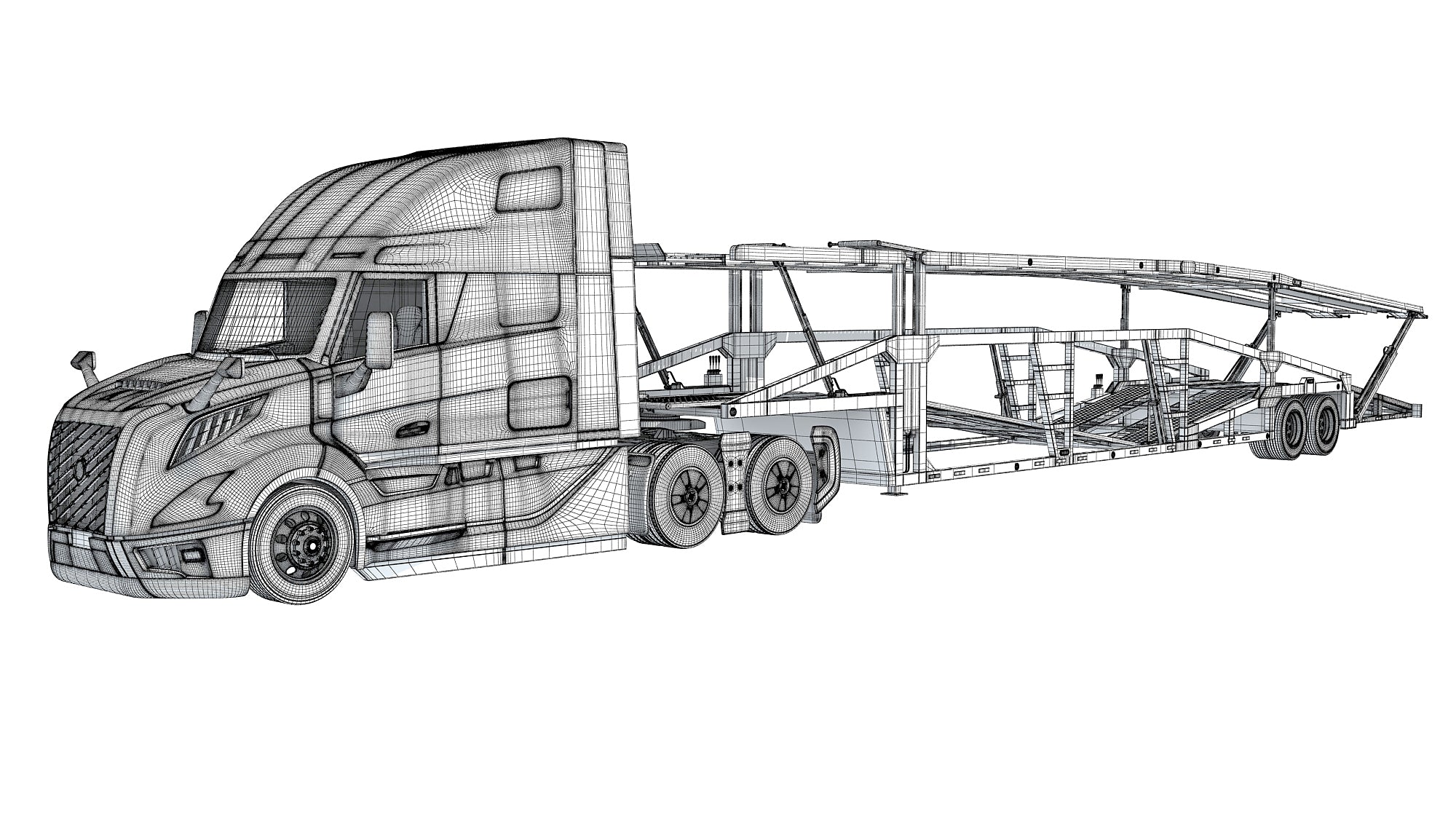 3D Car Transporter Semi Truck Model