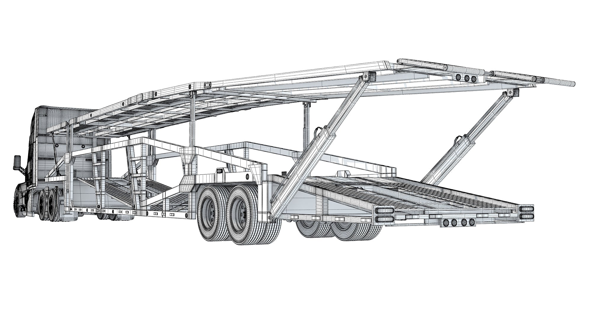 3D Car Transporter Semi Truck Model