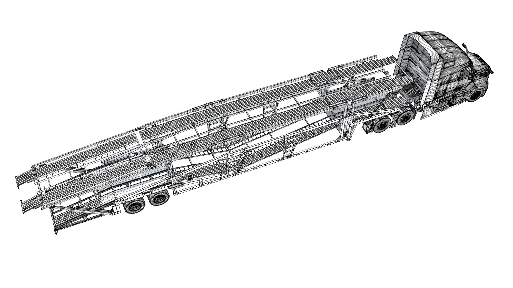 3D Car Transporter Semi Truck Model