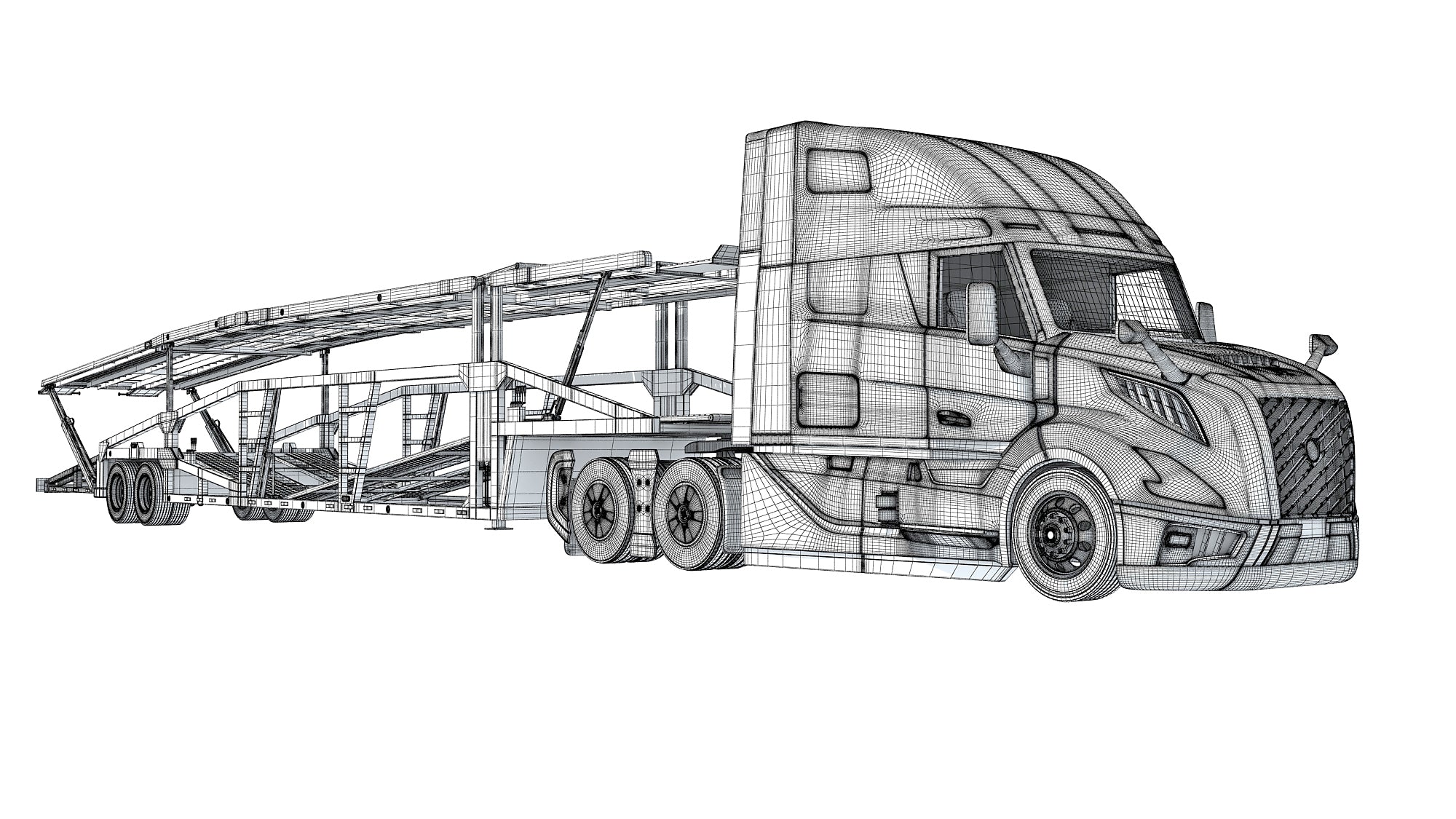 3D Car Transporter Semi Truck Model