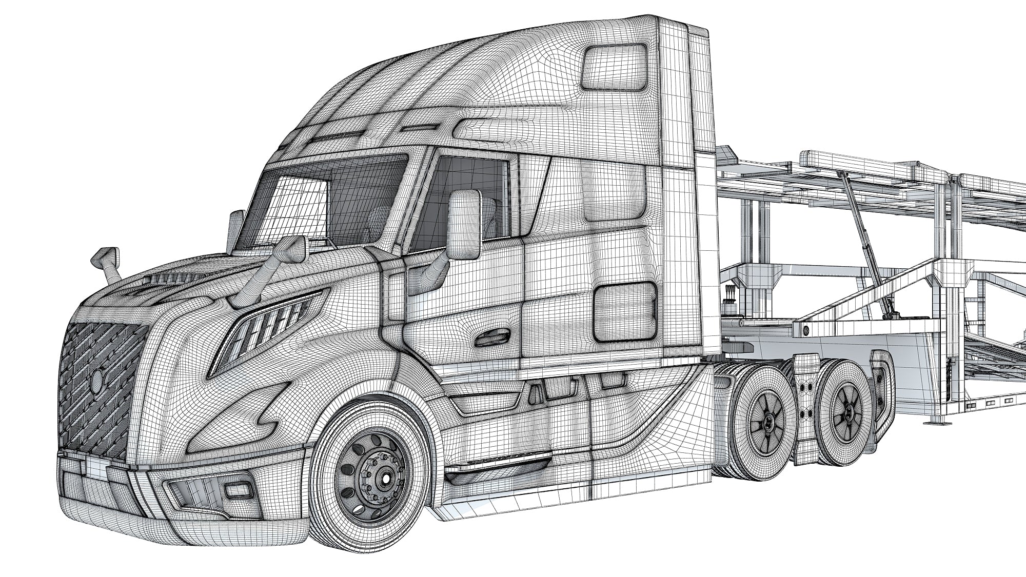 3D Car Transporter Semi Truck Model