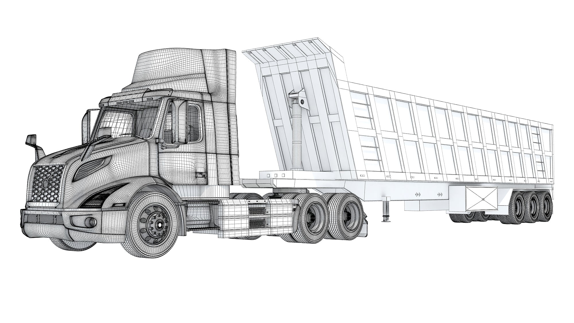 3D Semi Truck with Tipper Trailer model