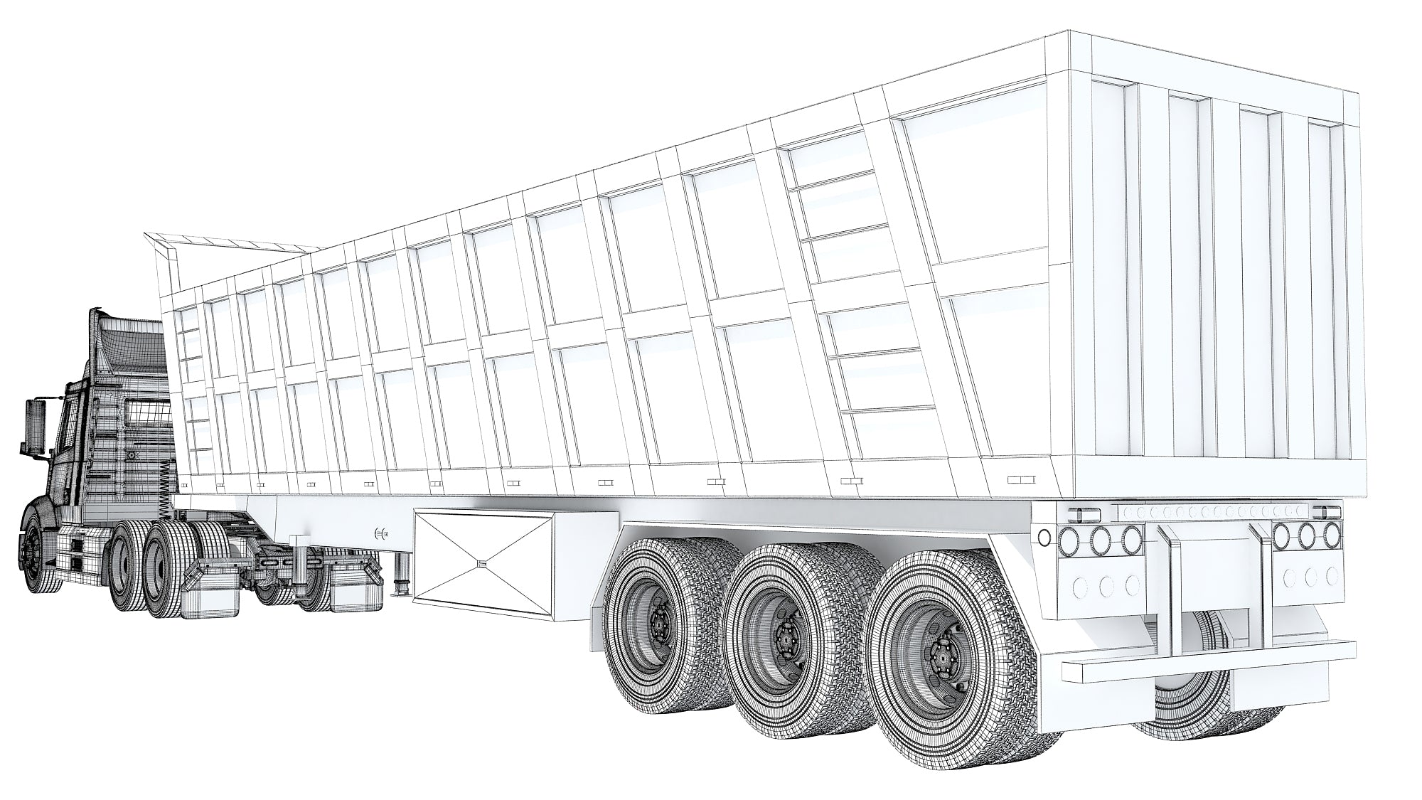 3D Semi Truck with Tipper Trailer model