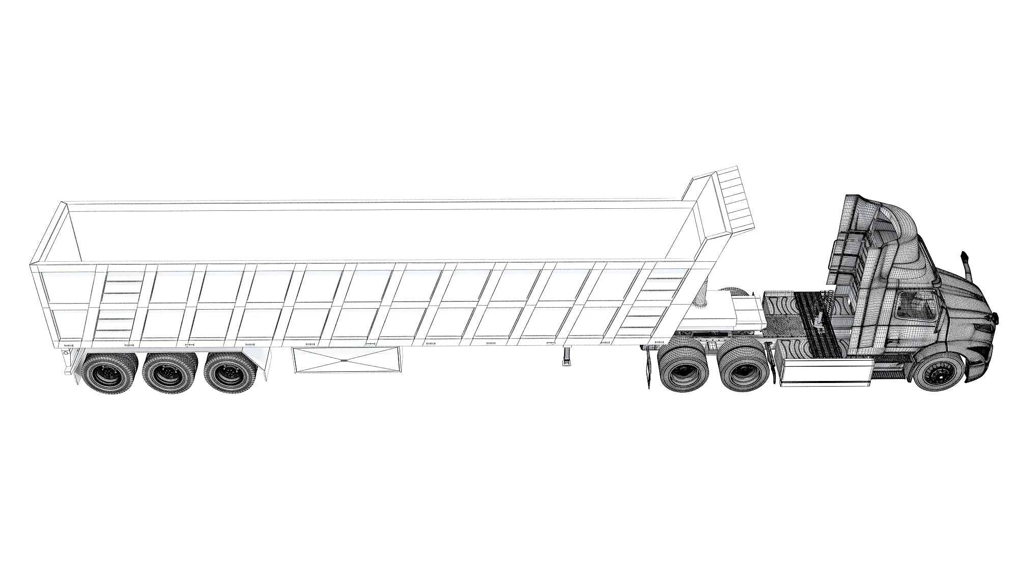 3D Semi Truck with Tipper Trailer model