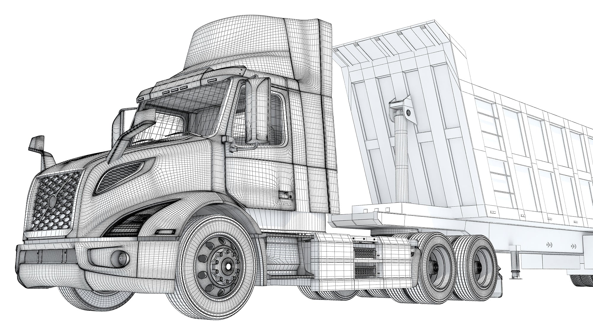 3D Semi Truck with Tipper Trailer model