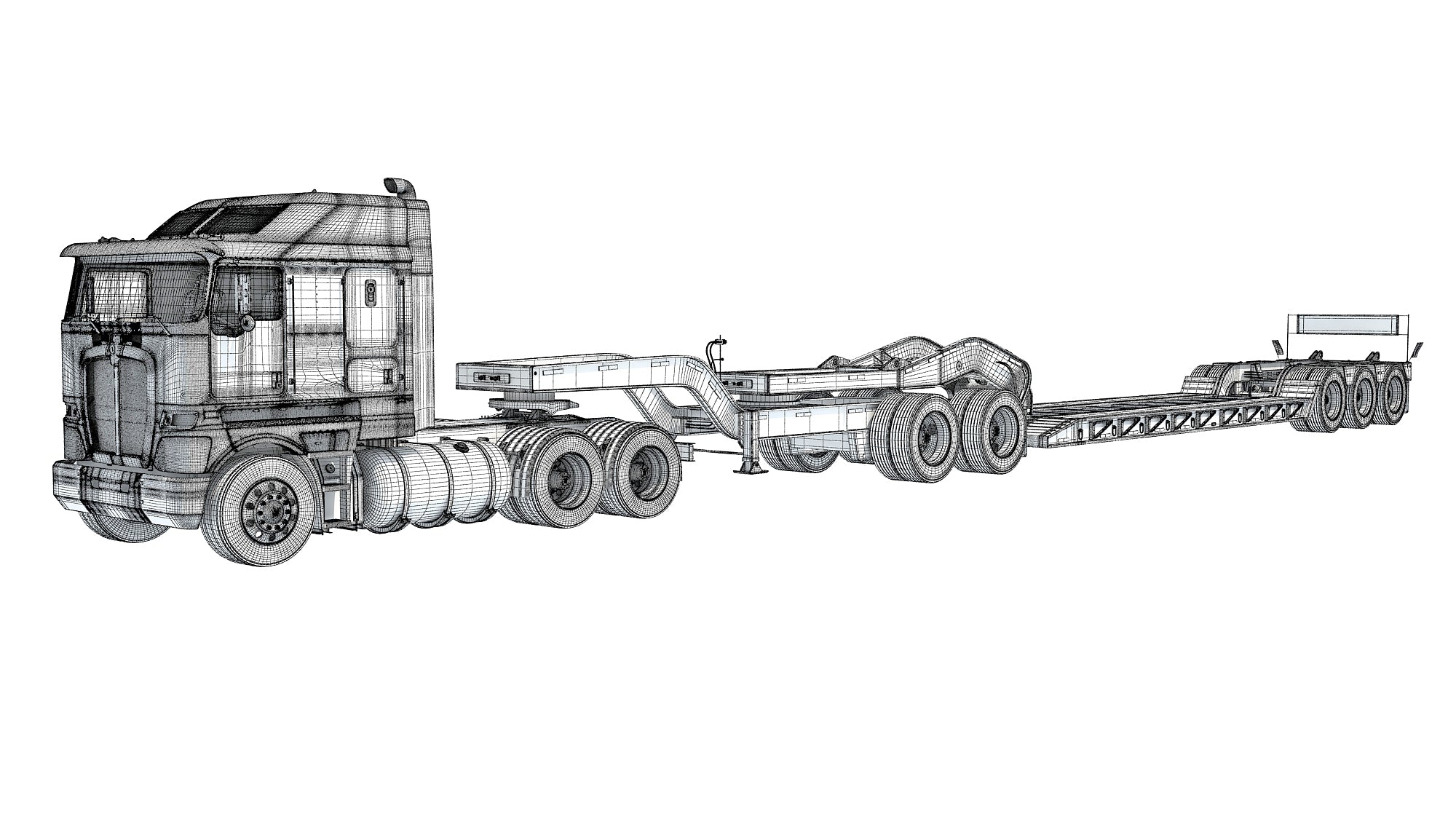 Semi Truck with Lowboy Trailer