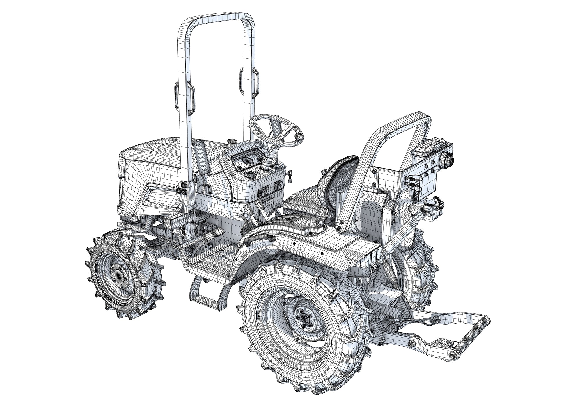 4WD Compact Tractor 3D Model Farming Landscaping Grounds Maintenance