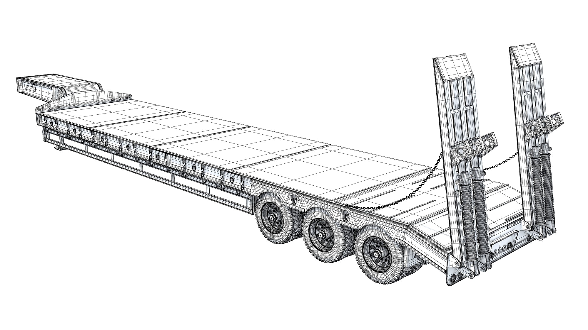 3 Axle Lowbed Trailer Heavy Haul Flatbed 3D Model
