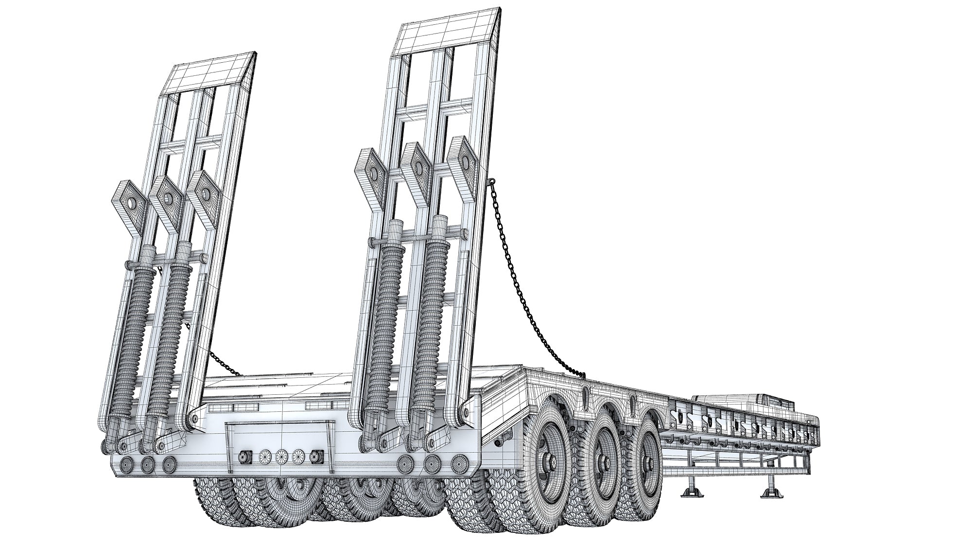 3 Axle Lowbed Trailer Heavy Haul Flatbed 3D Model