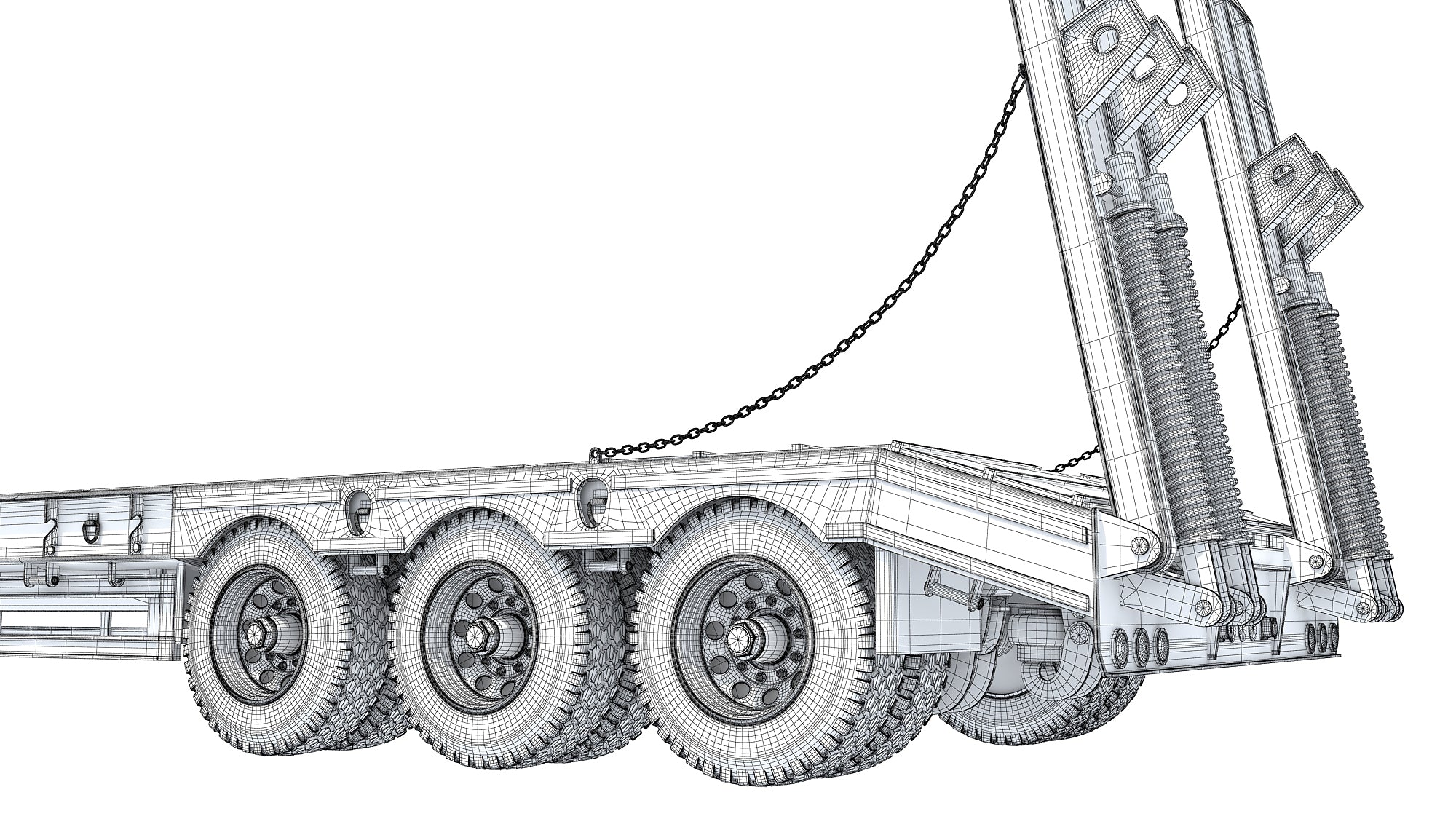 3 Axle Lowbed Trailer Heavy Haul Flatbed 3D Model