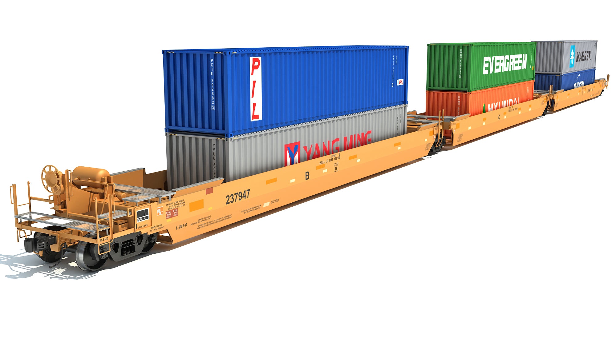 3D Trains - Double Stack Cars with Containers – 3D Horse