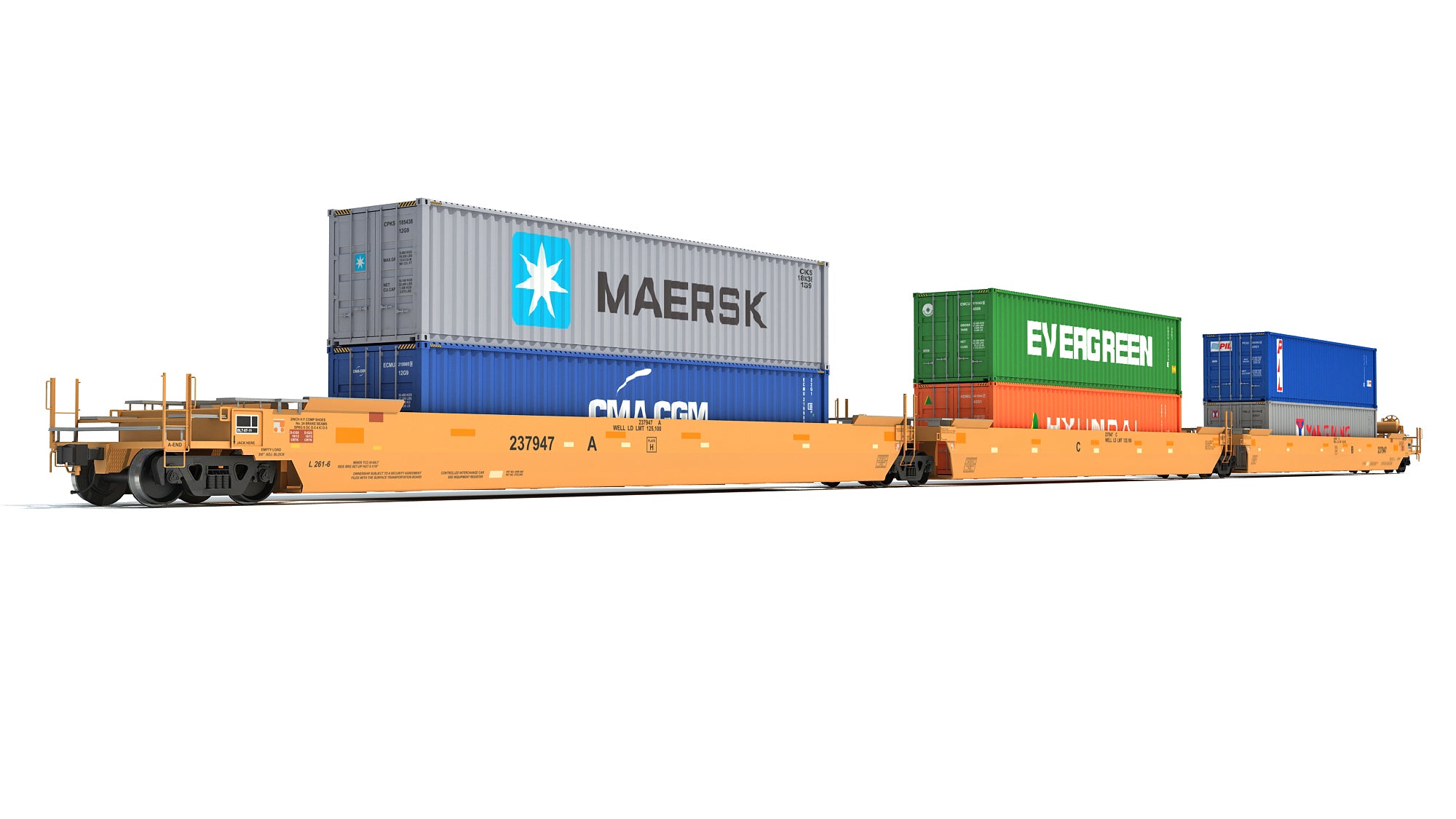 3D Trains - Double Stack Cars with Containers – 3D Horse