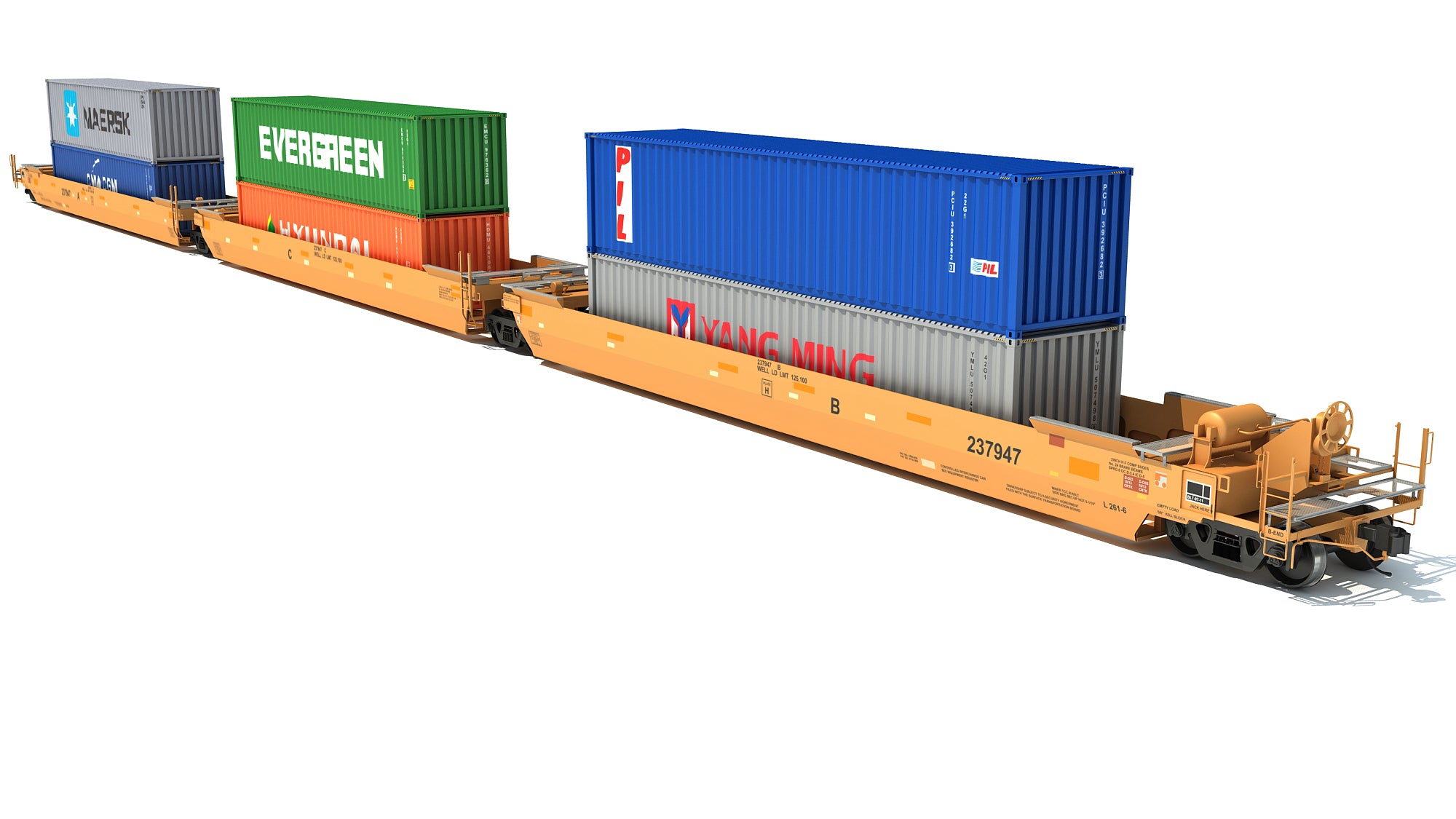 3D Trains - Double Stack Cars with Containers – 3D Horse