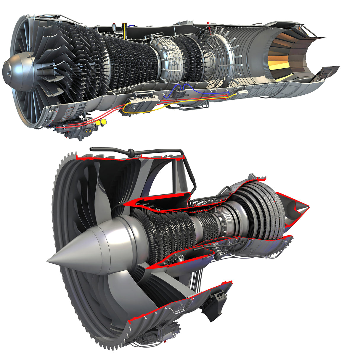 3D Model Sectioned Turbojet Engines