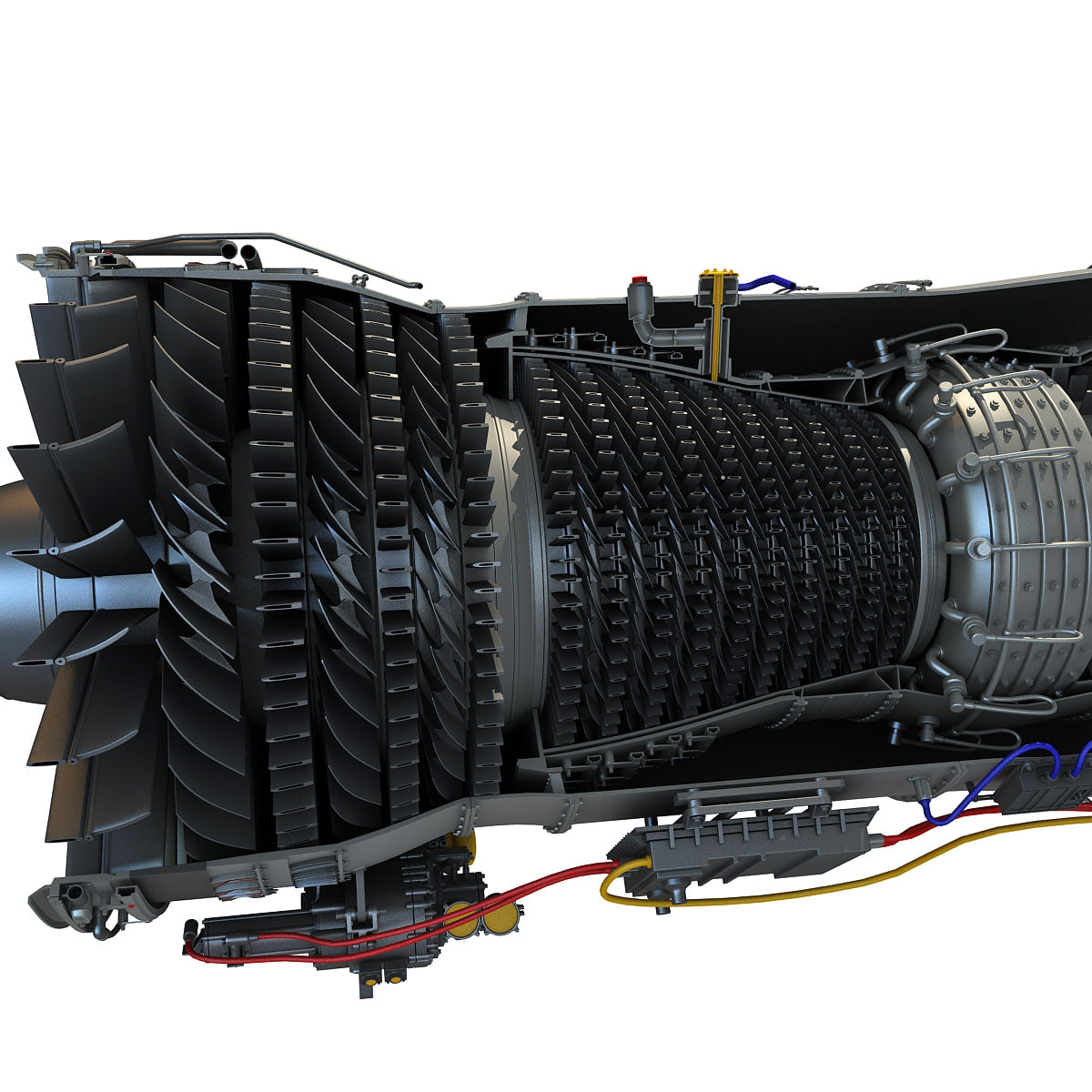 3D Model Sectioned Turbojet Engines