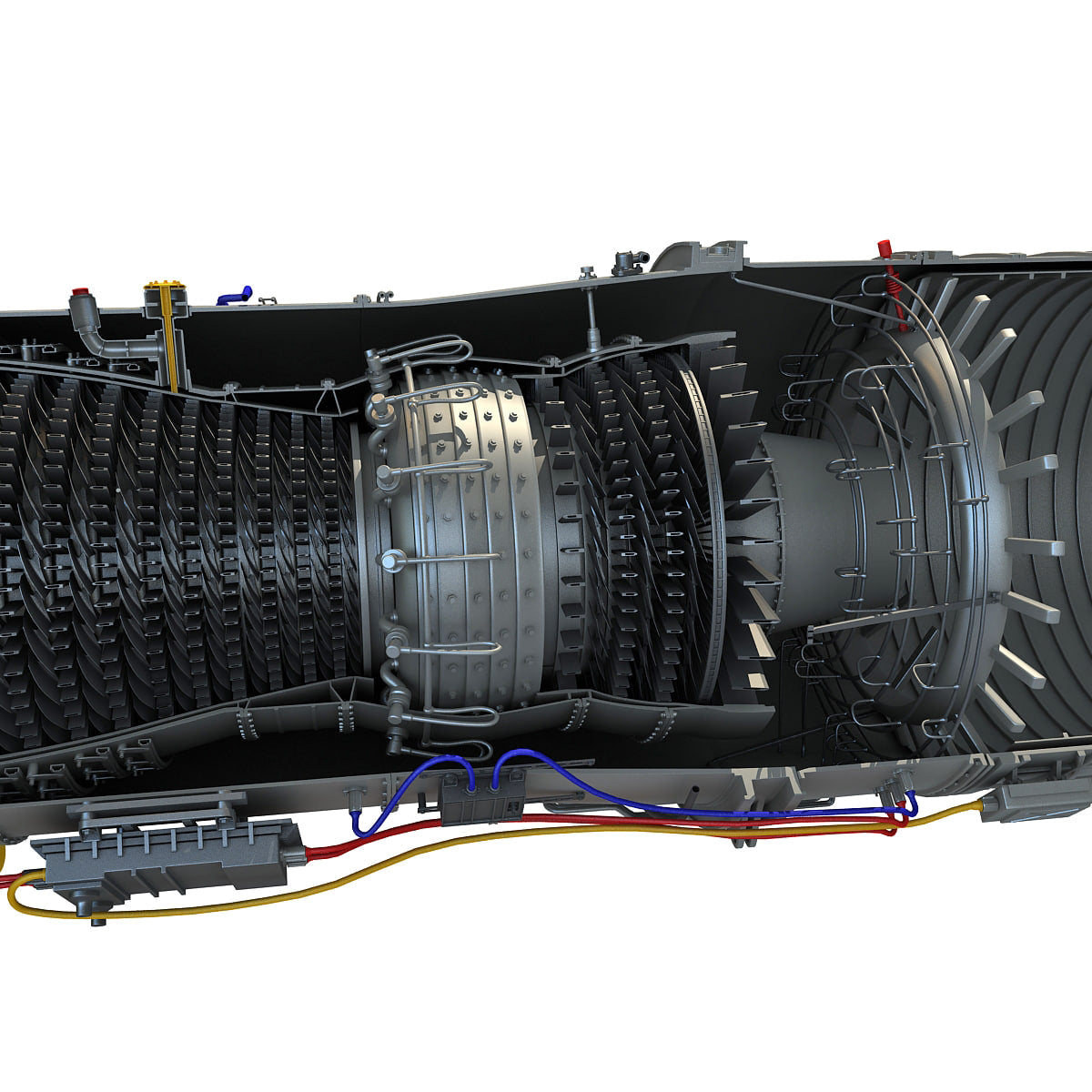 3D Model Sectioned Turbojet Engines