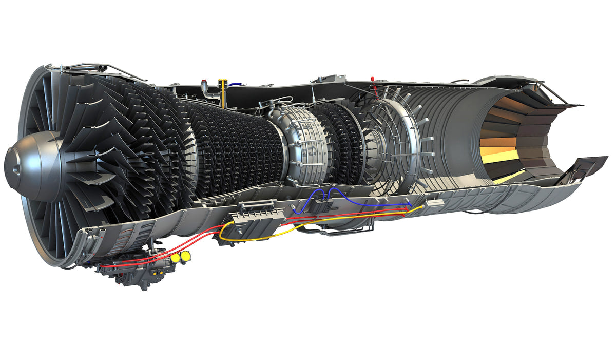 3D Model Sectioned Turbojet Engines