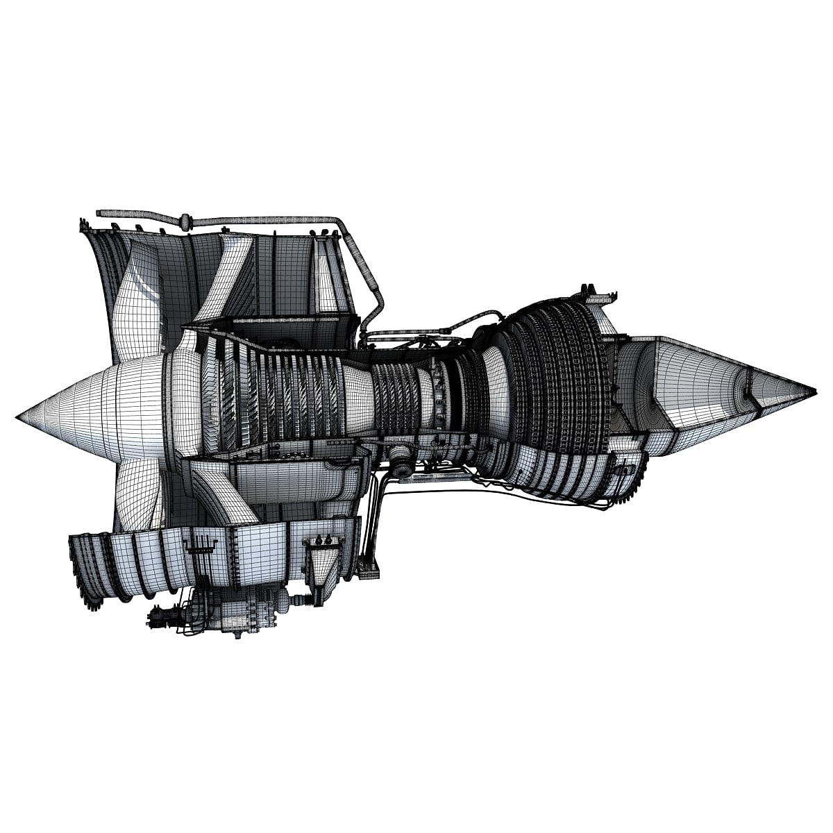 3D Model Sectioned Turbojet Engines