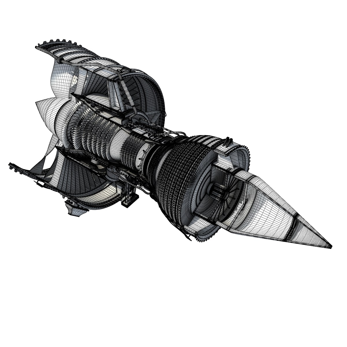 3D Model Sectioned Turbojet Engines