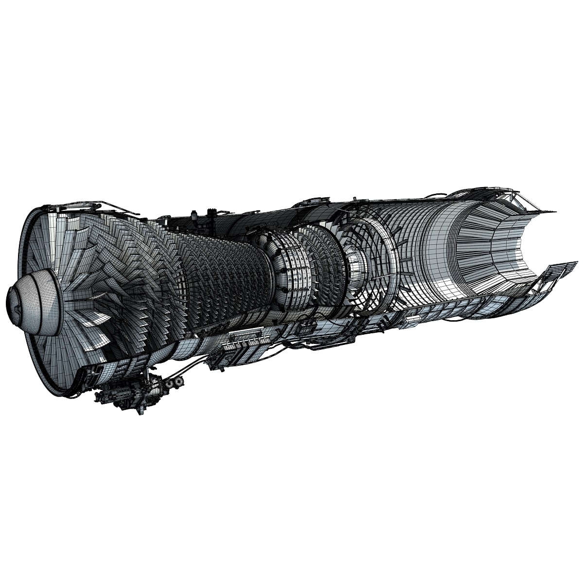3D Model Sectioned Turbojet Engines