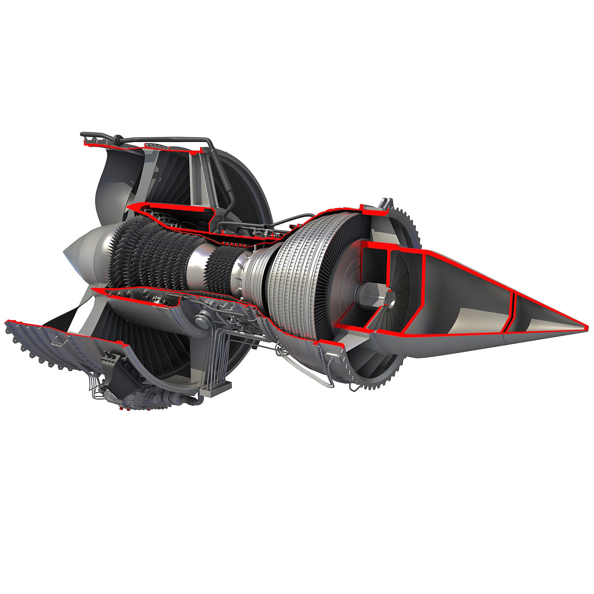 3D Model Sectioned Turbojet Engines