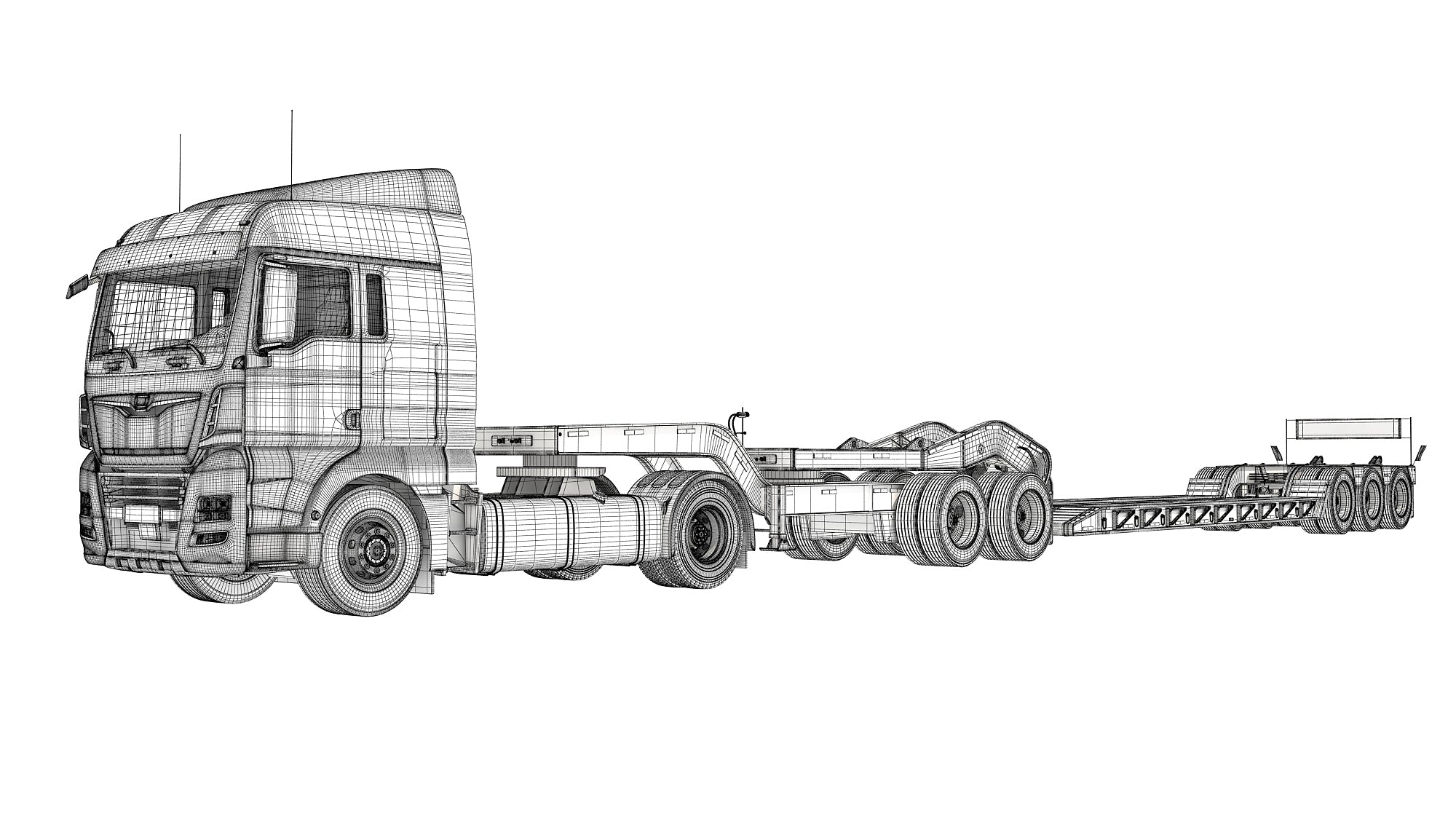 Semi Truck with Lowboy Trailer