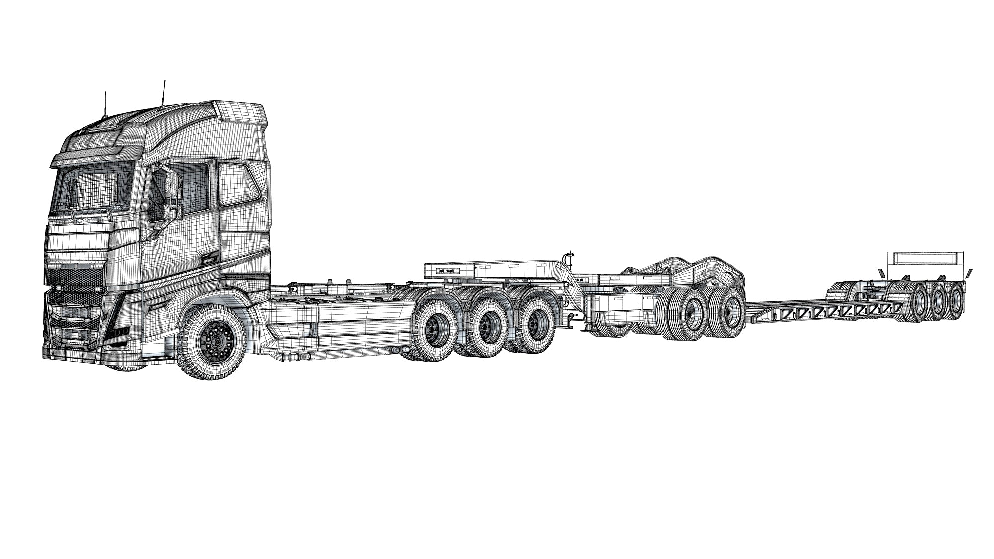 Semi Truck with Lowboy Trailer
