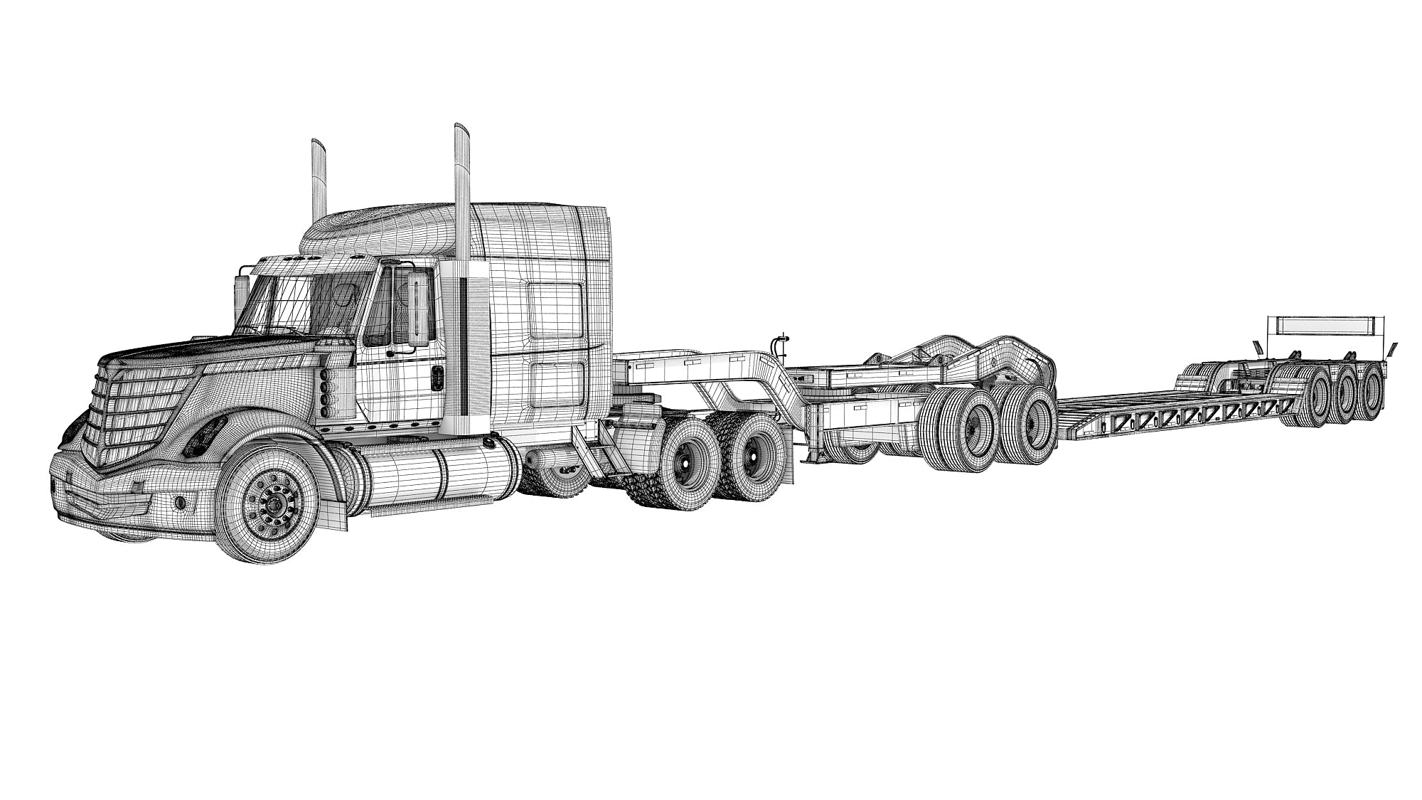 Semi Truck with Lowboy Trailer