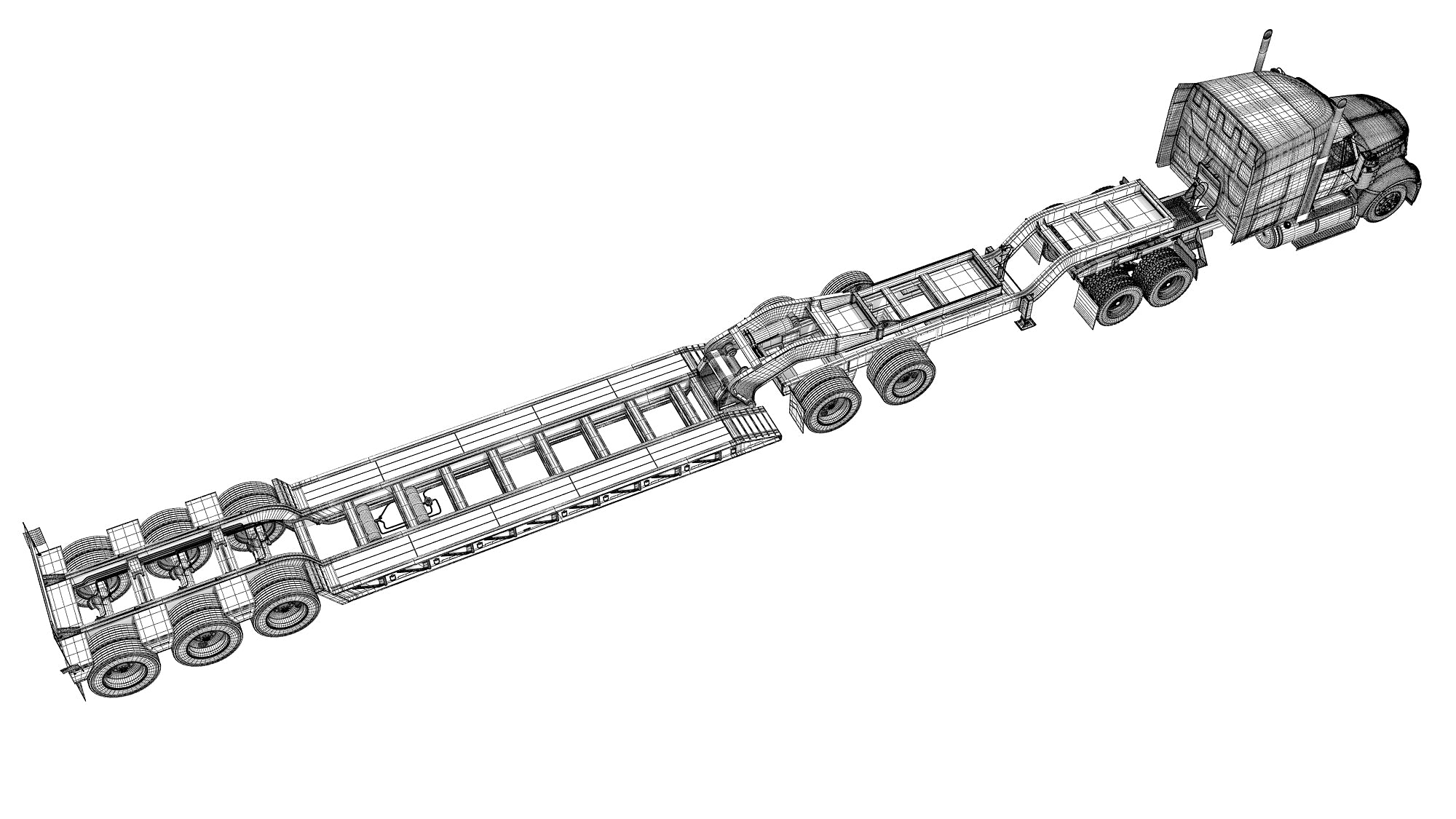 Semi Truck with Lowboy Trailer
