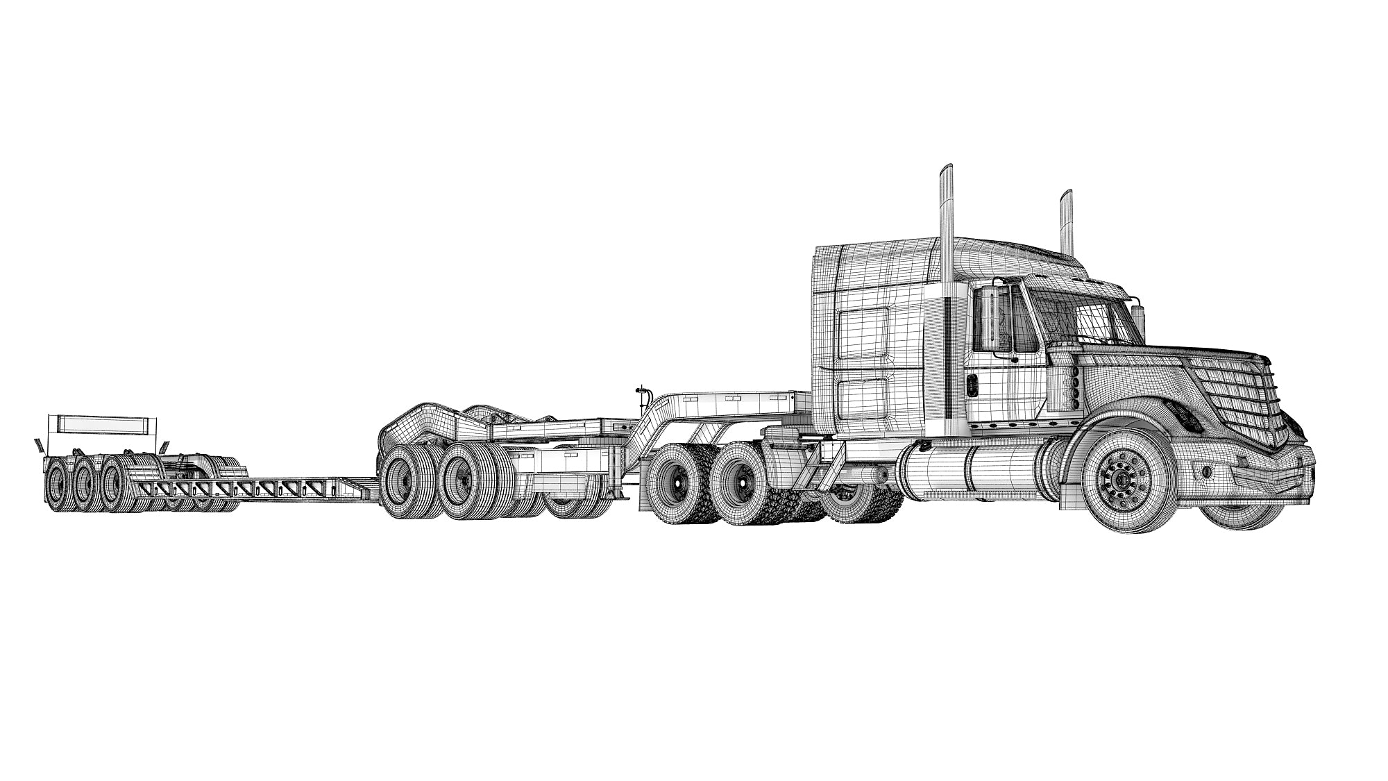 Semi Truck with Lowboy Trailer