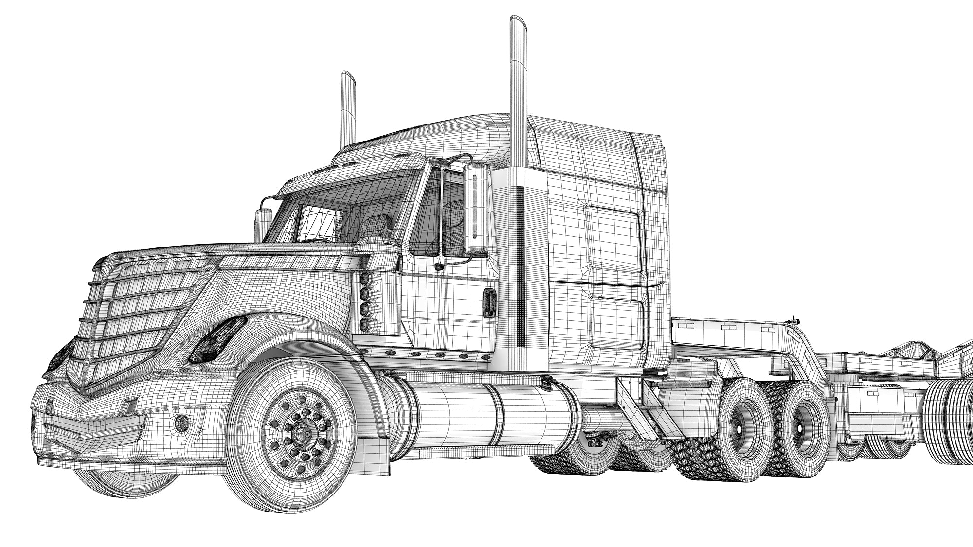 Semi Truck with Lowboy Trailer