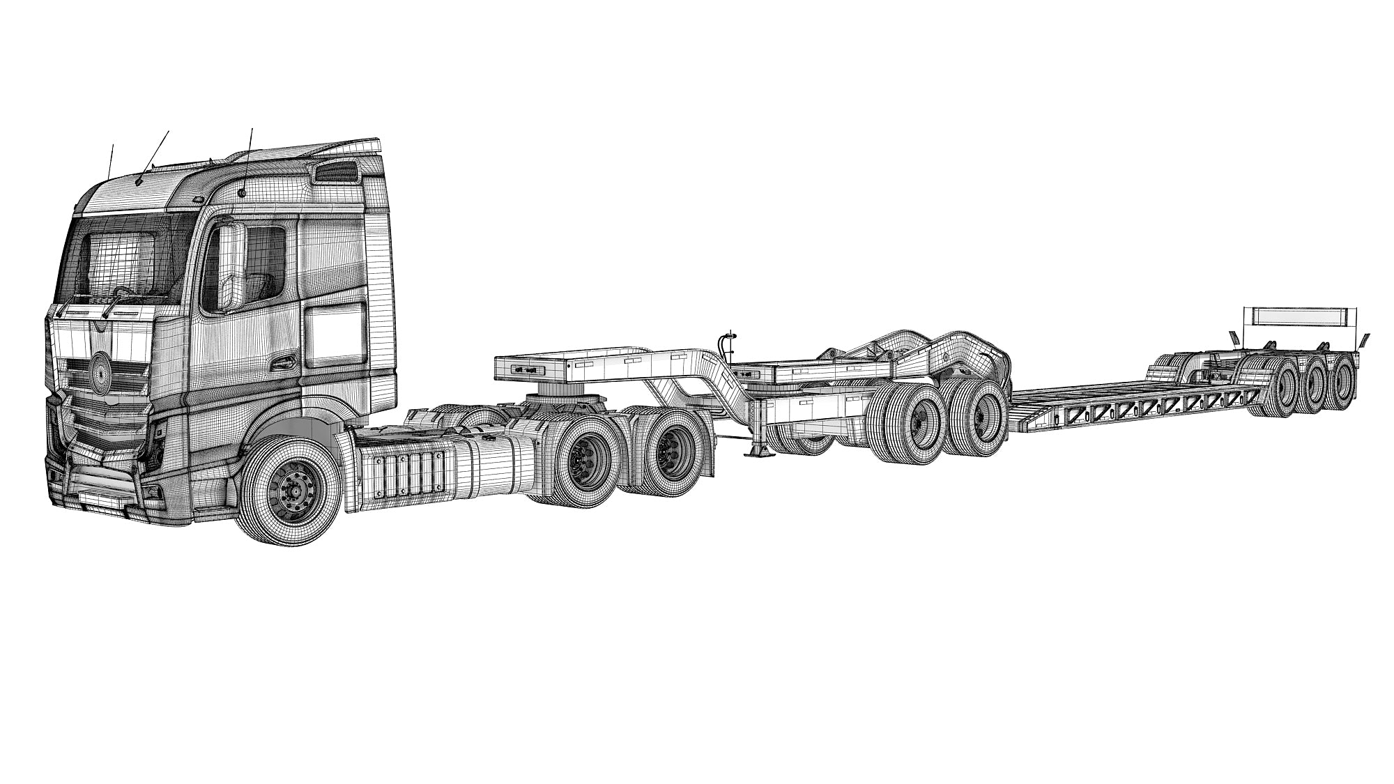 Semi Truck with Lowboy Trailer