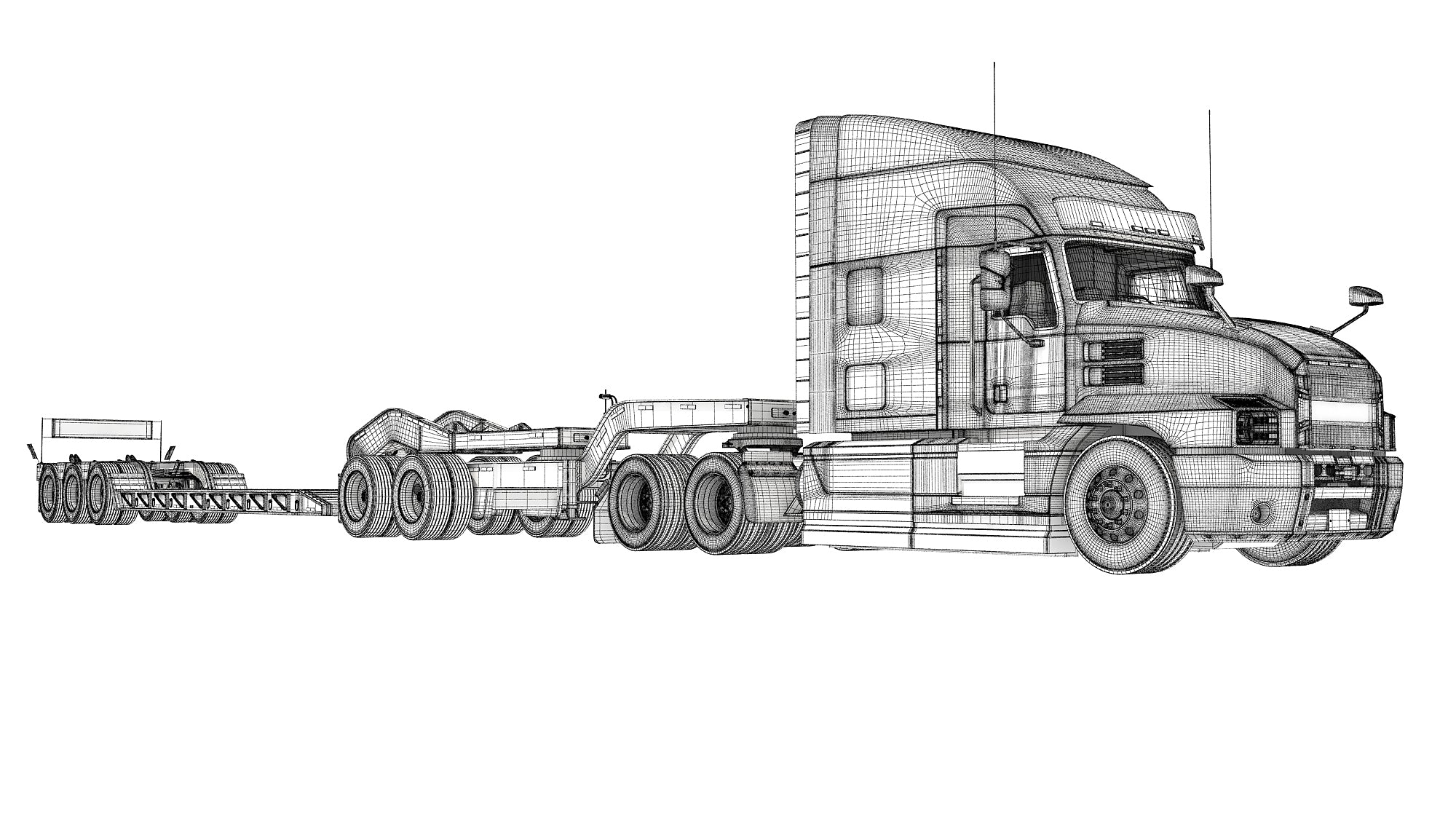 Semi Truck with Lowboy Trailer