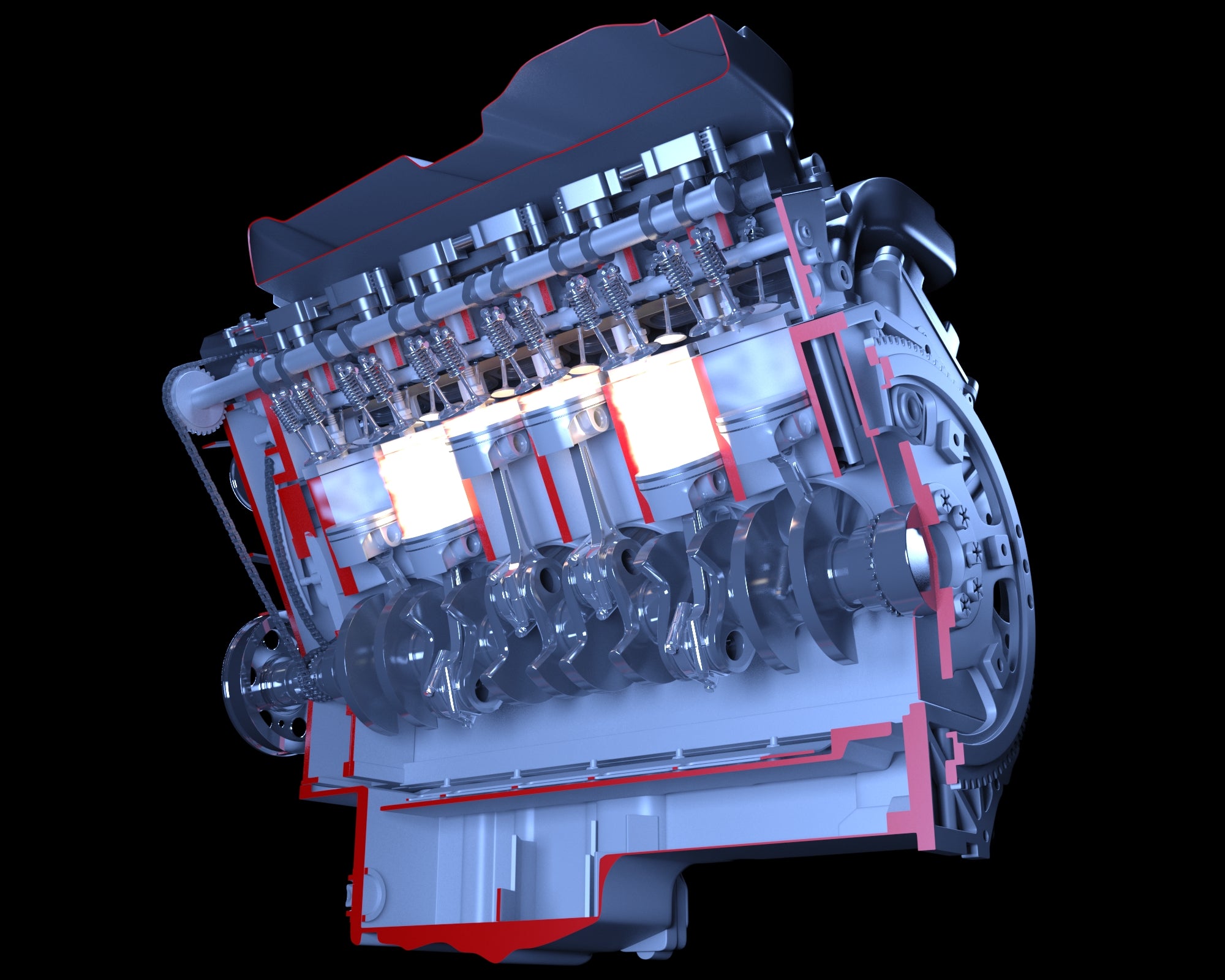 Cutaway Animated V12 Engine