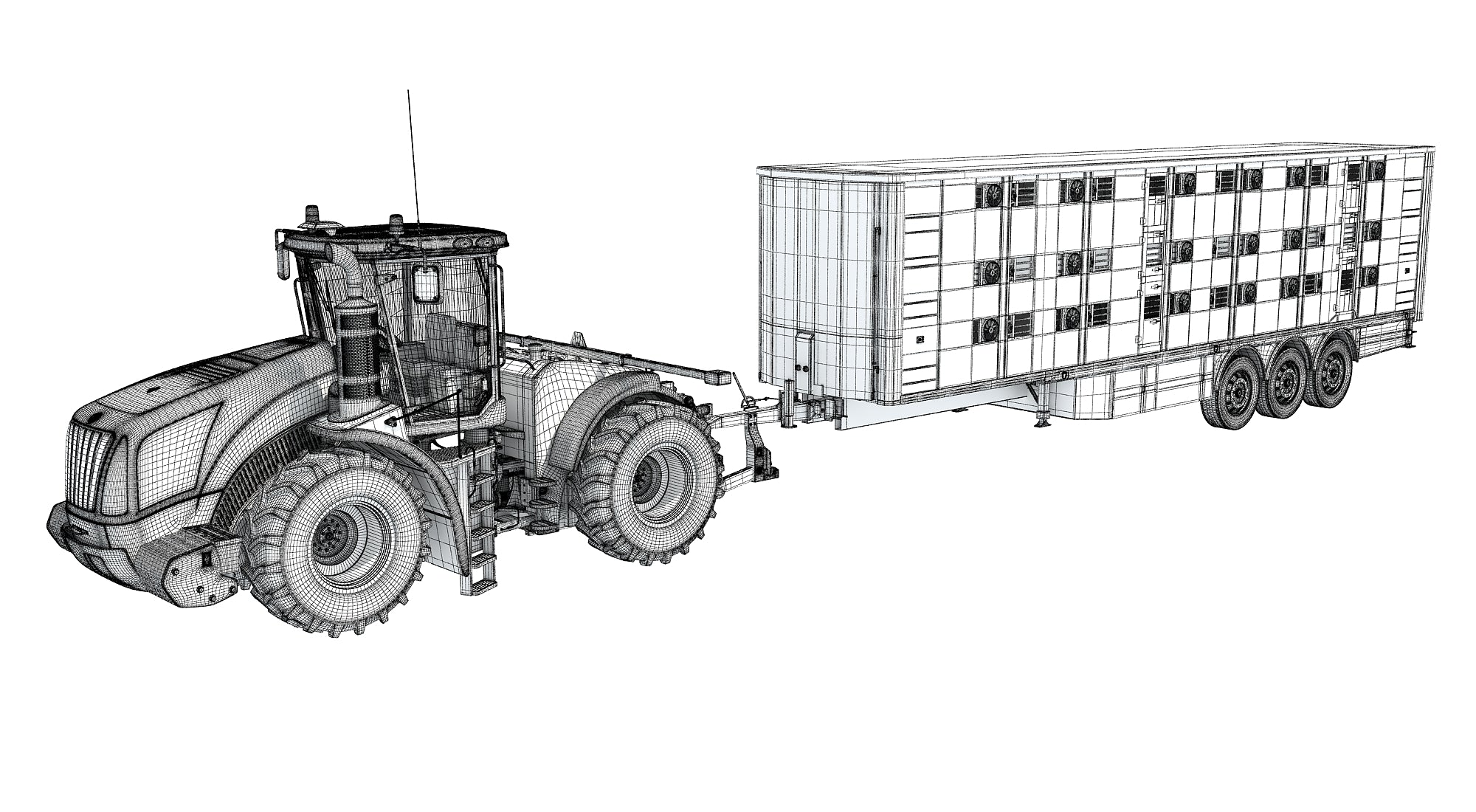 Tractor with Animal Transporter Trailer