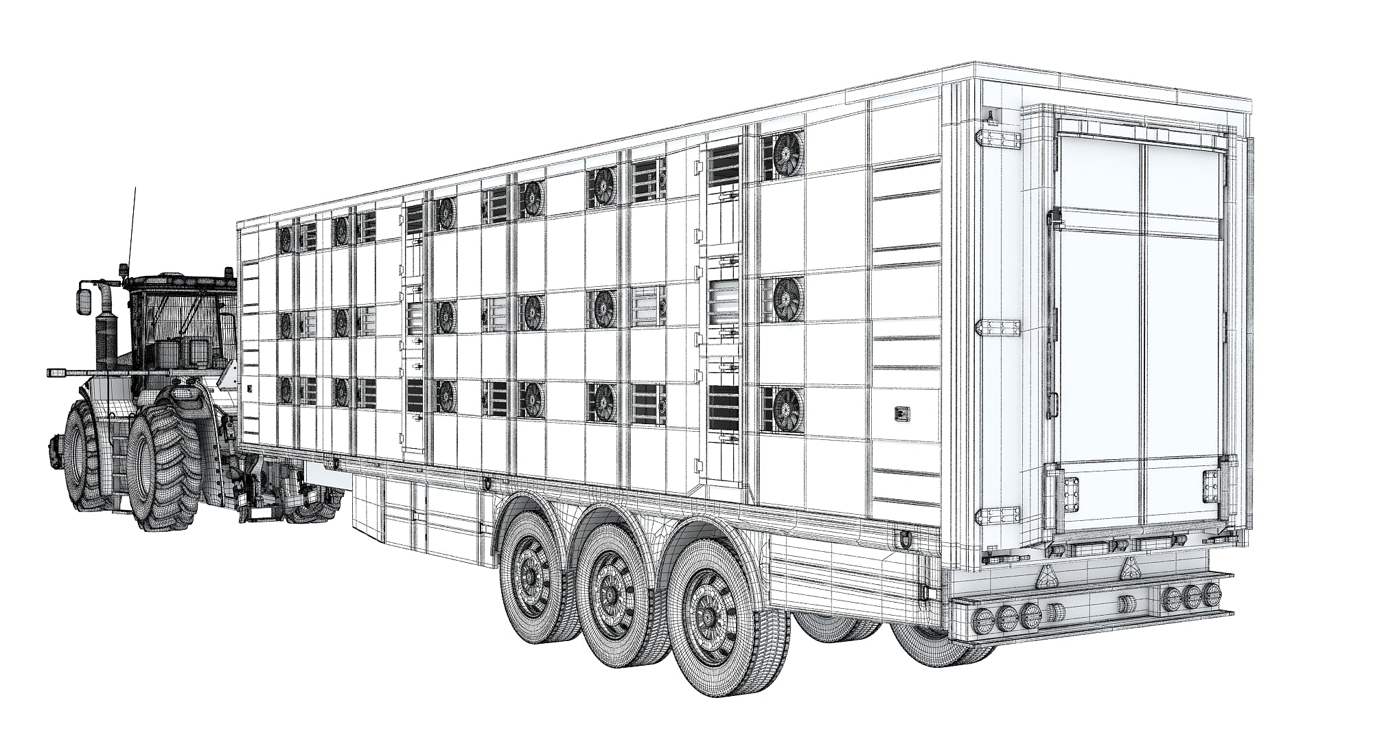 Tractor with Animal Transporter Trailer