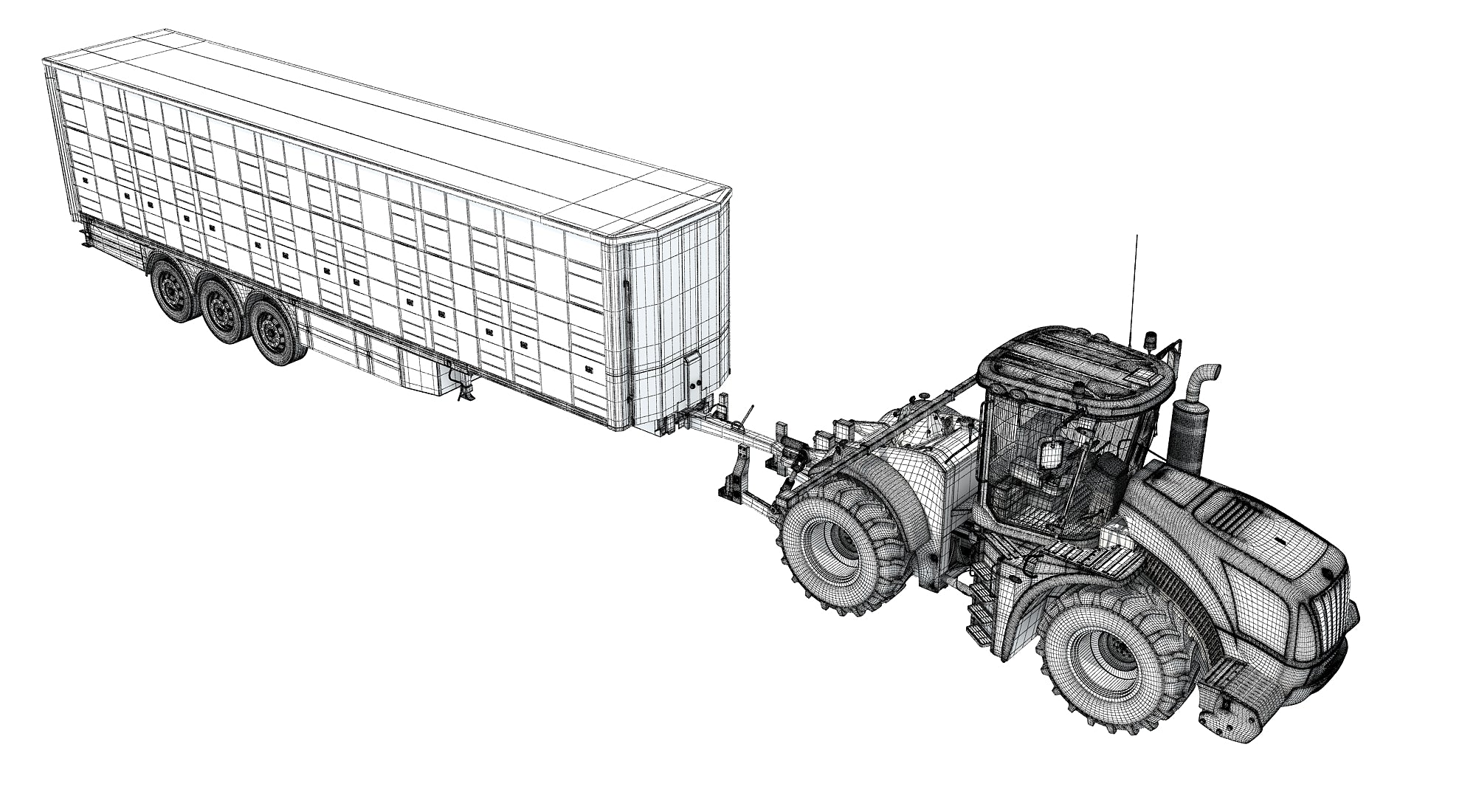 Tractor with Animal Transporter Trailer