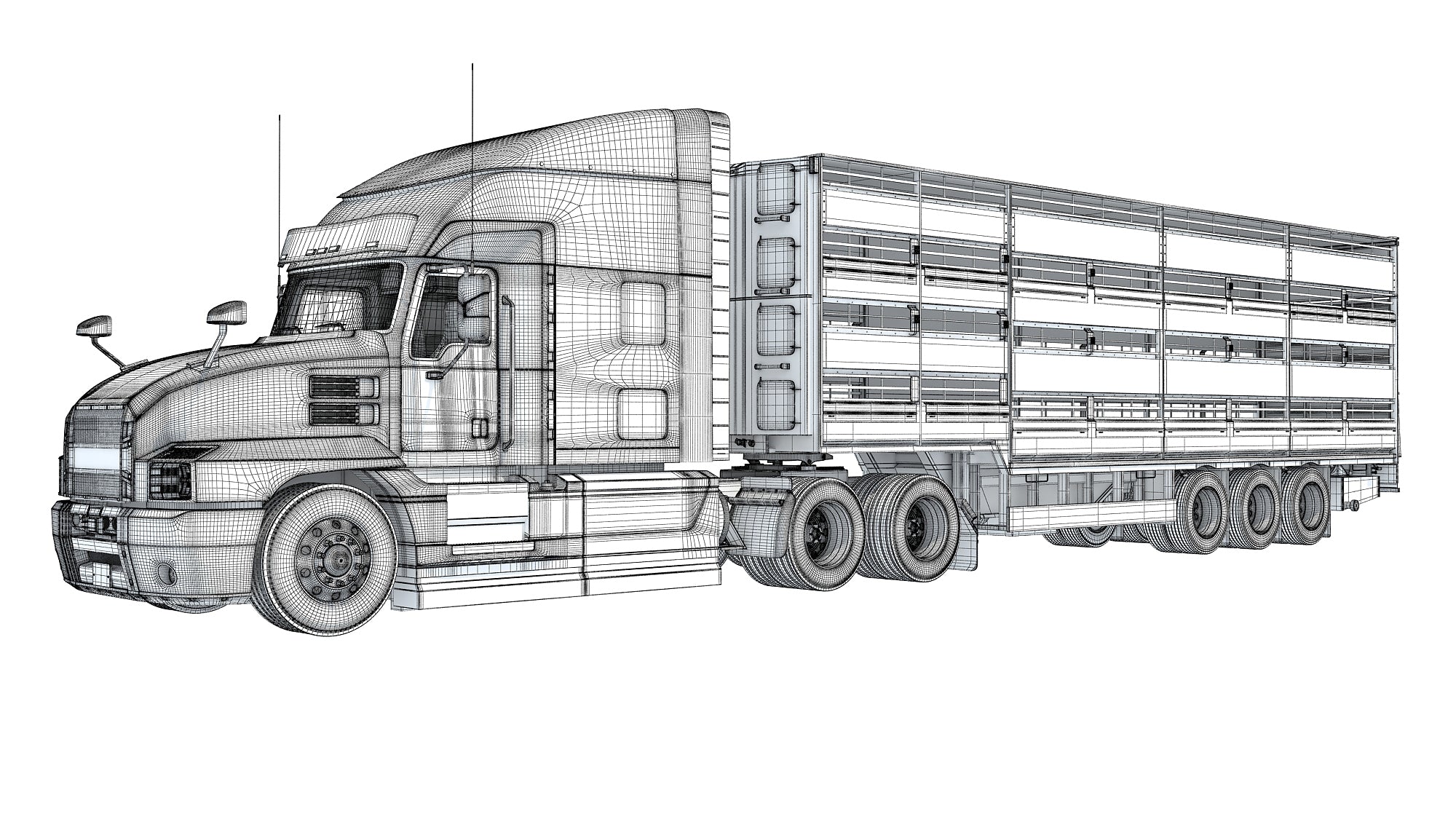 Truck with Cattle Animal Transporter Trailer