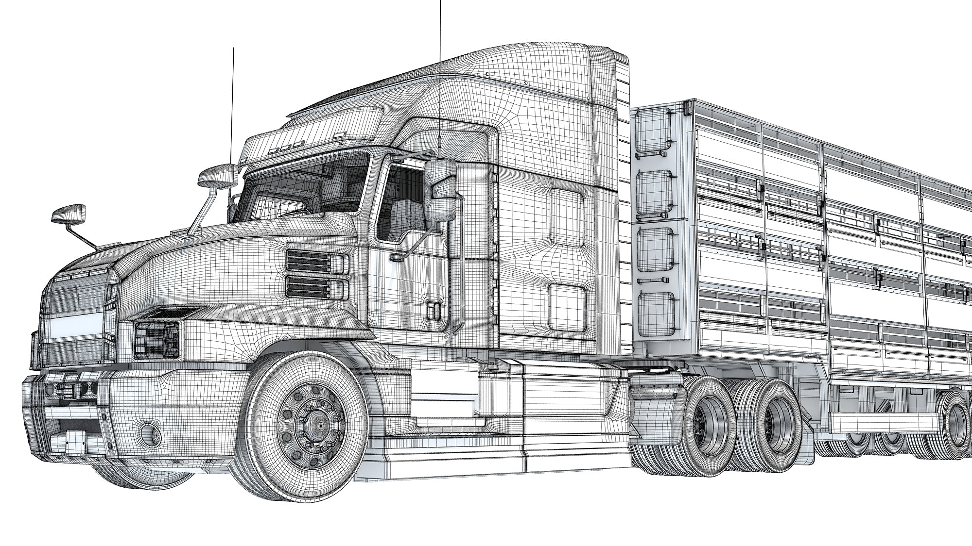 Truck with Cattle Animal Transporter Trailer