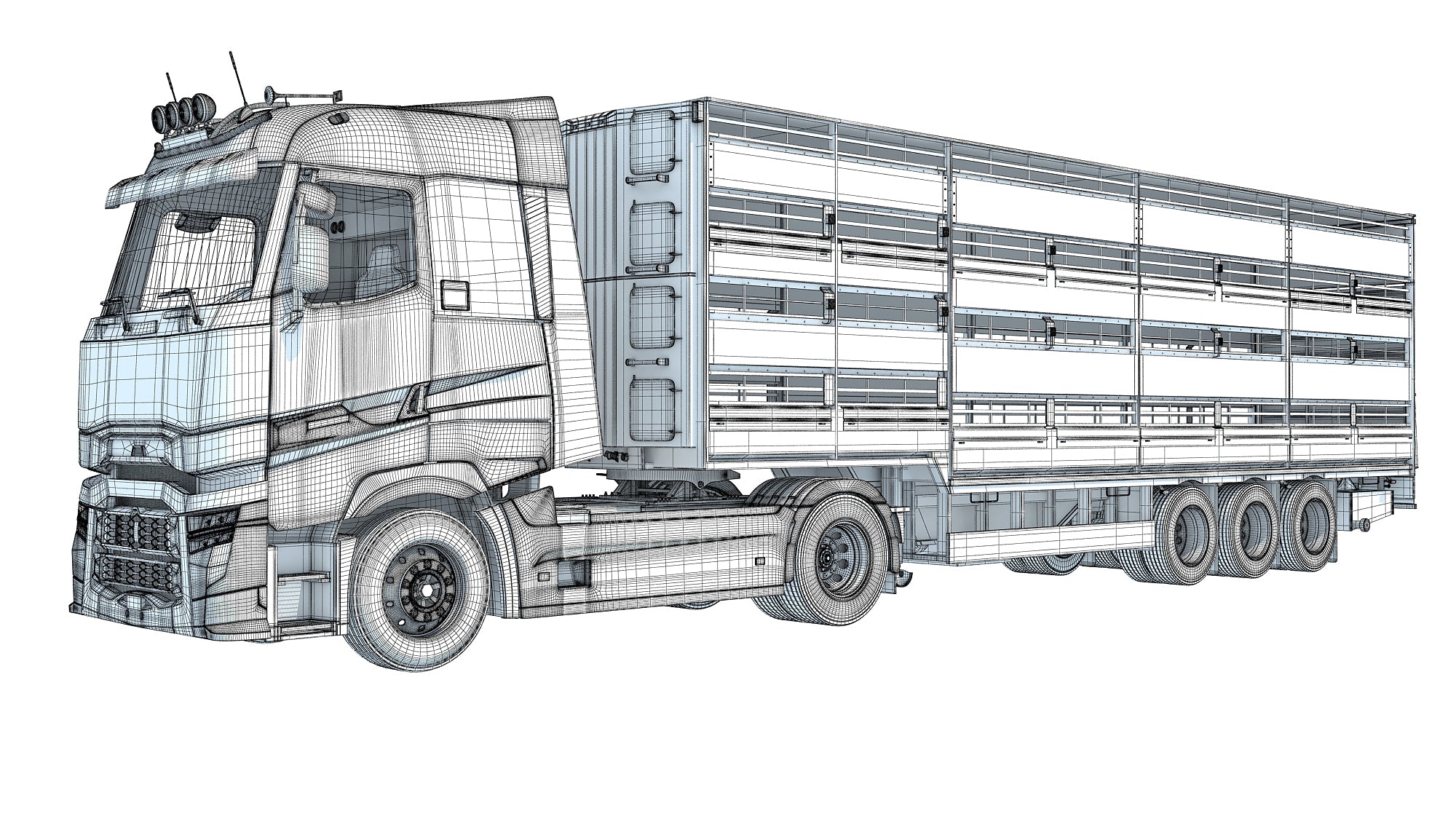 3D Truck with Animal Transporter Trailer