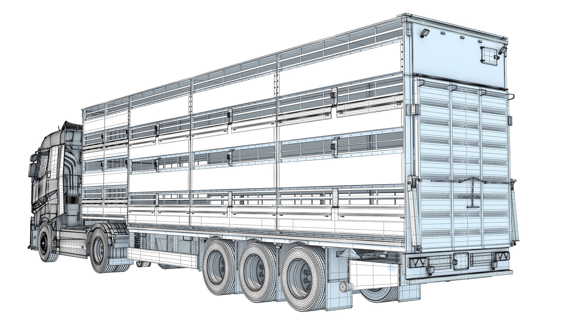 3D Truck with Animal Transporter Trailer